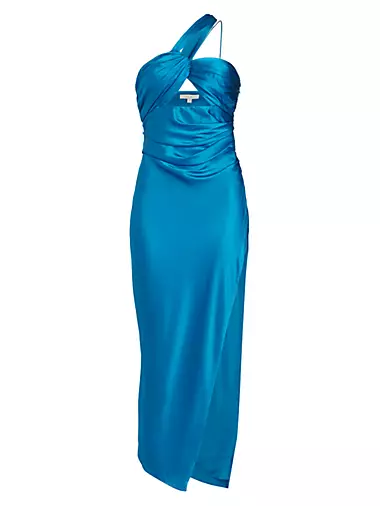 Asymmetrical cutout silk gown in blue - The Sei