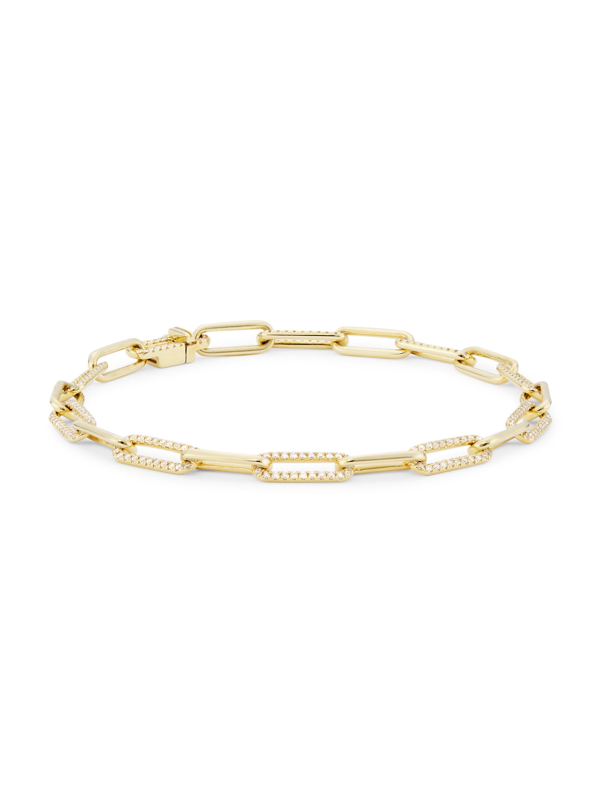 Saks Fifth Avenue Collection Women's 14K Yellow Gold & 0.90 TCW Diamond Pavé Paper Clip Chain Bracelet - Yellow Gold