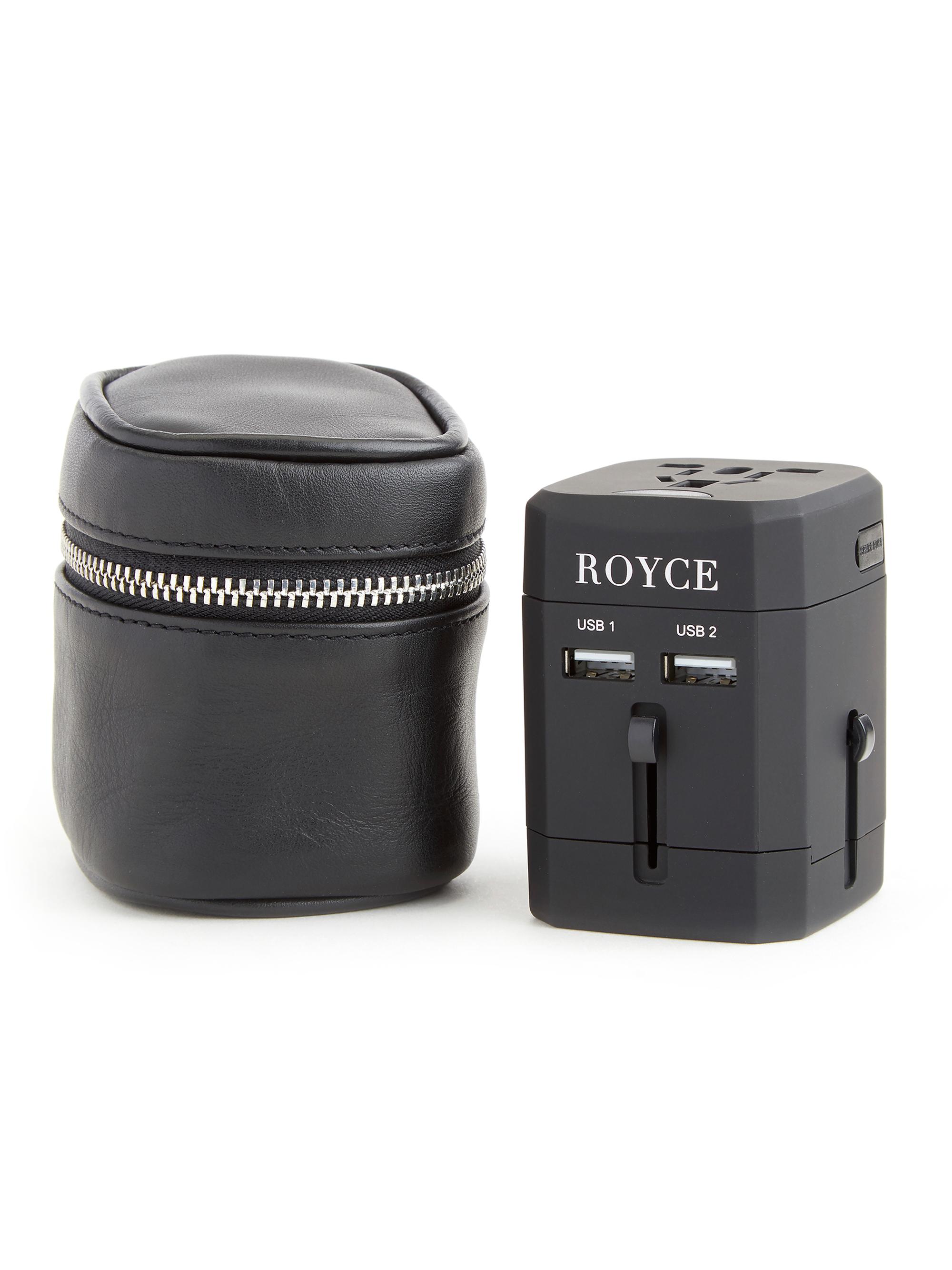 Royce New York Travel Adapter & Leather Case - Black