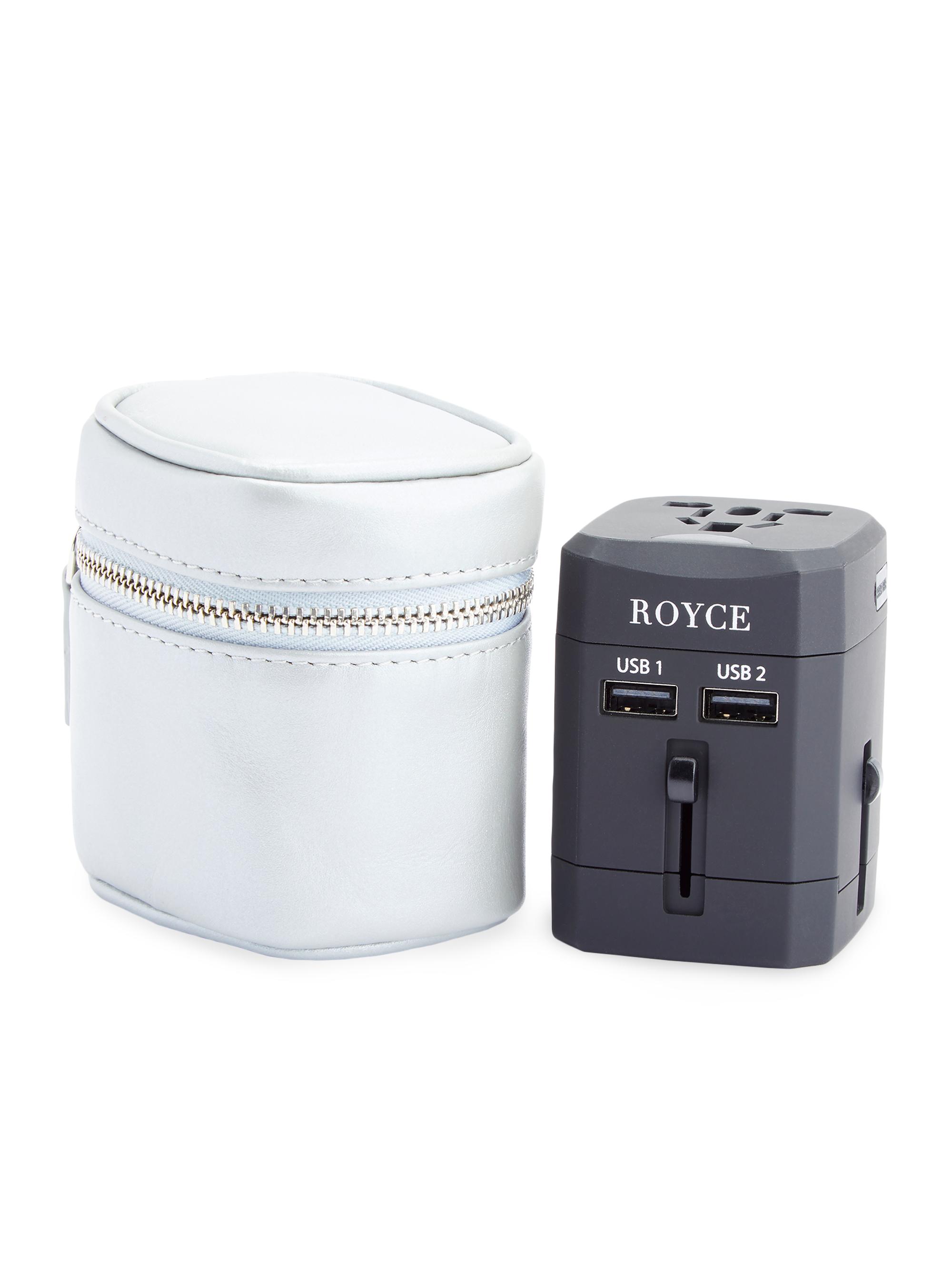 Royce New York Travel Adapter & Leather Case - Silver | Thumbnail 3