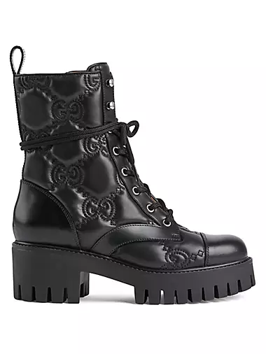 Quilted-Logo Leather Combat Boots