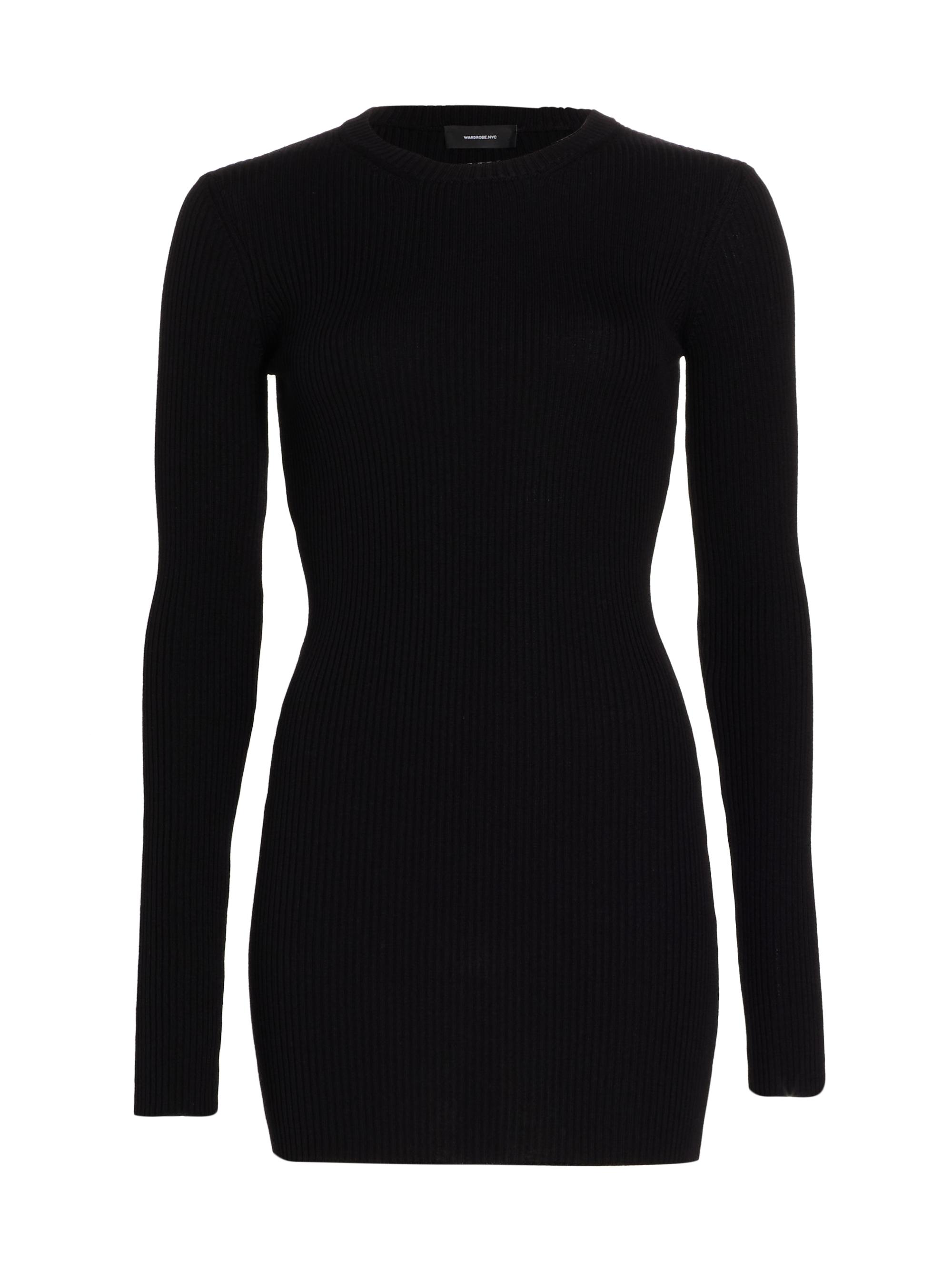 WARDROBE.NYC Women's Ribbed Long-Sleeve Minidress - Black