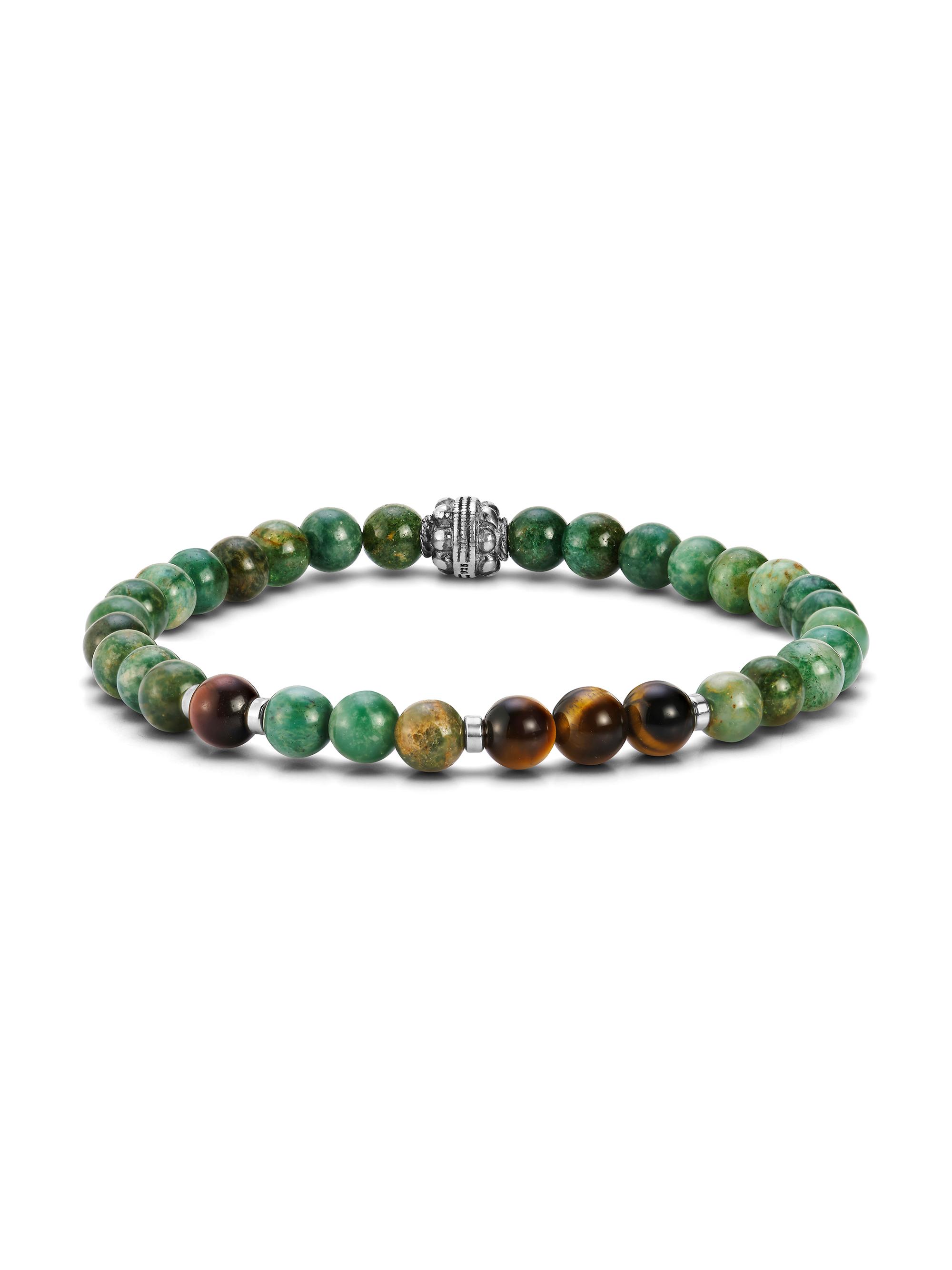 Jonas Studio Men's Sterling Silver, Jade & Tiger's Eye Bead Bracelet - Green