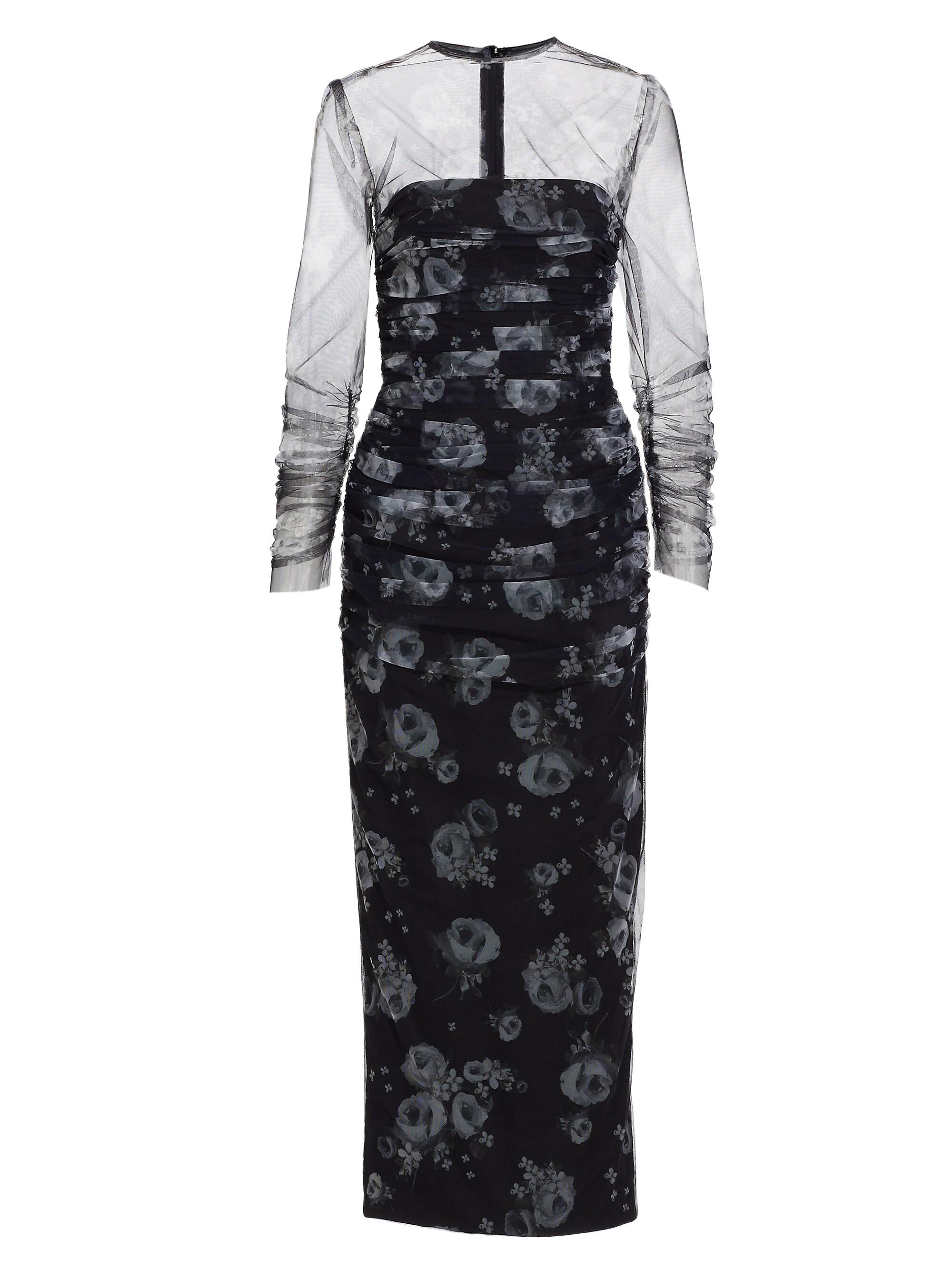 knee length dresses for ladies Womens Floral Silk Midi Dress with Sheer Sleeves Long Silk Dresses Gold / L