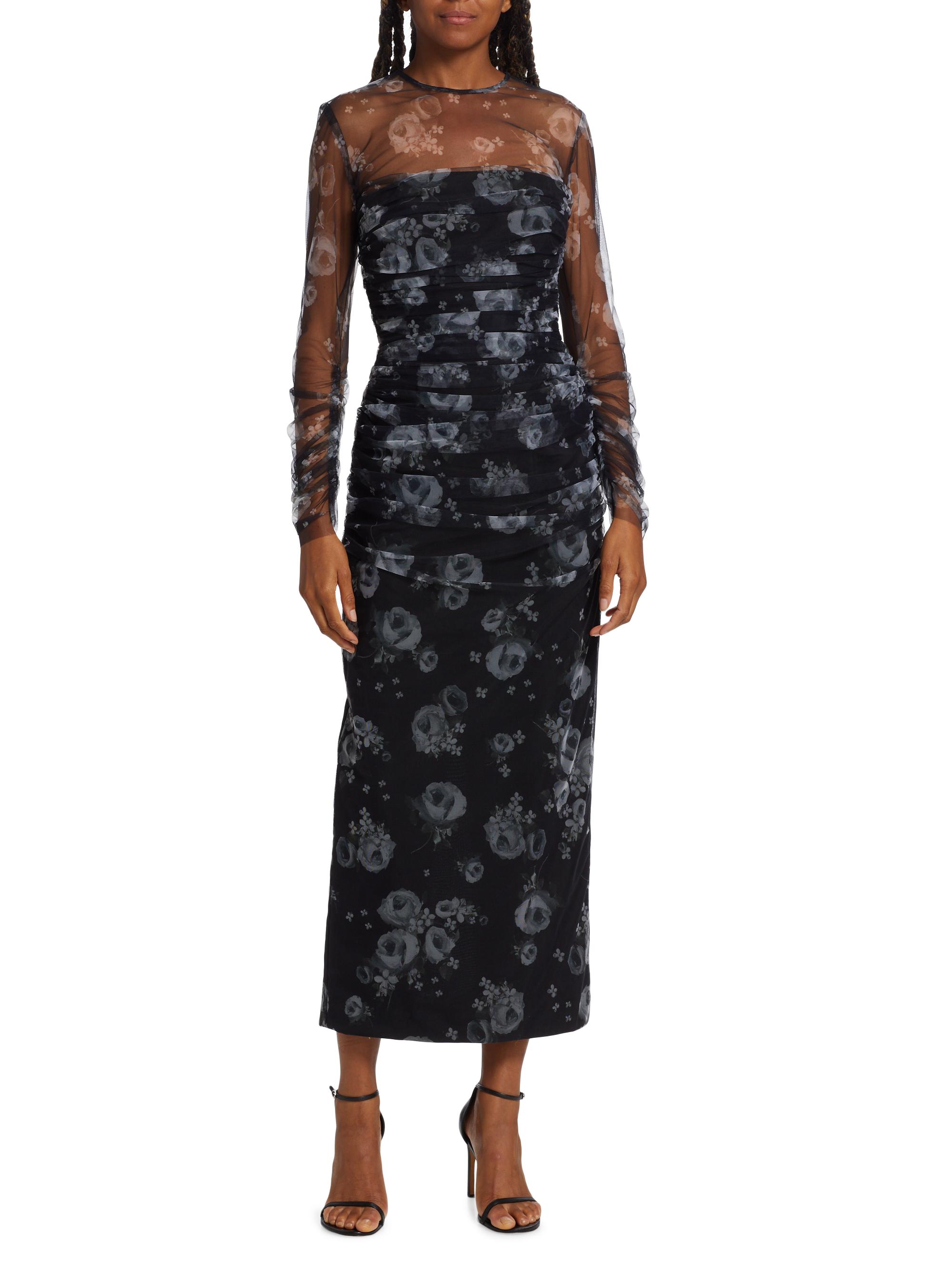green emerald velvet dress ANHCRA Semi Formal Dresses Floral Print Keyhole Neck Flounce Sleeve Shirred  Waist Dress (Color : Black, Size : S) : Buy Online at Best Price in KSA main image 1