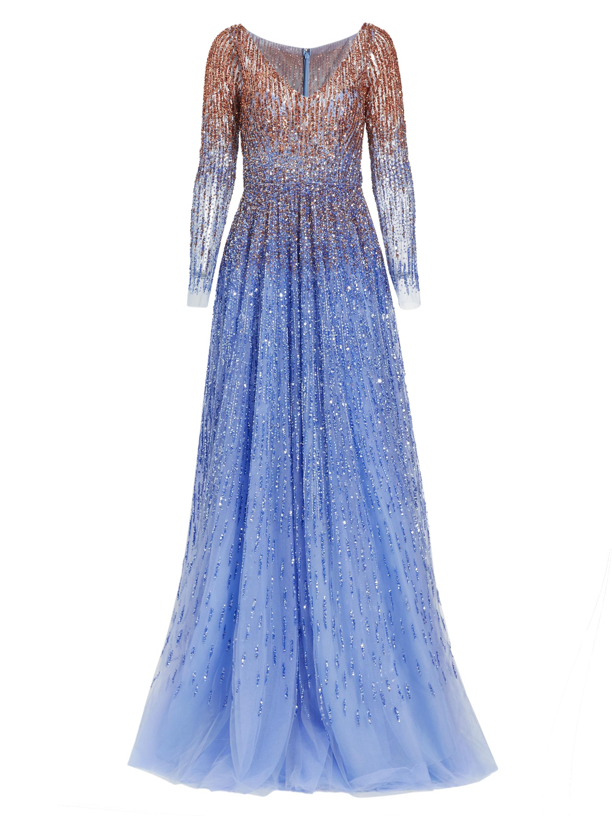 sachin and babi light blue dress Pamella Roland Ombre Embroidered Tulle Gown