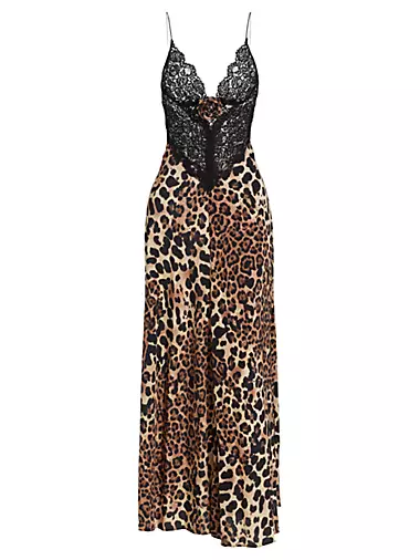 Sleeveless Leopard-Print Silk Bias-Cut Dress