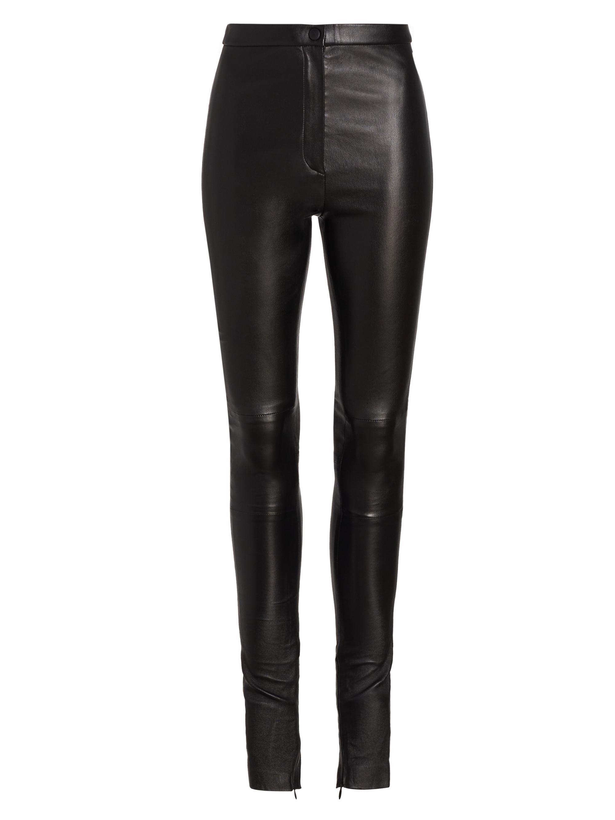 WARDROBE.NYC Women's Leather Mid-Rise Leggings - Black