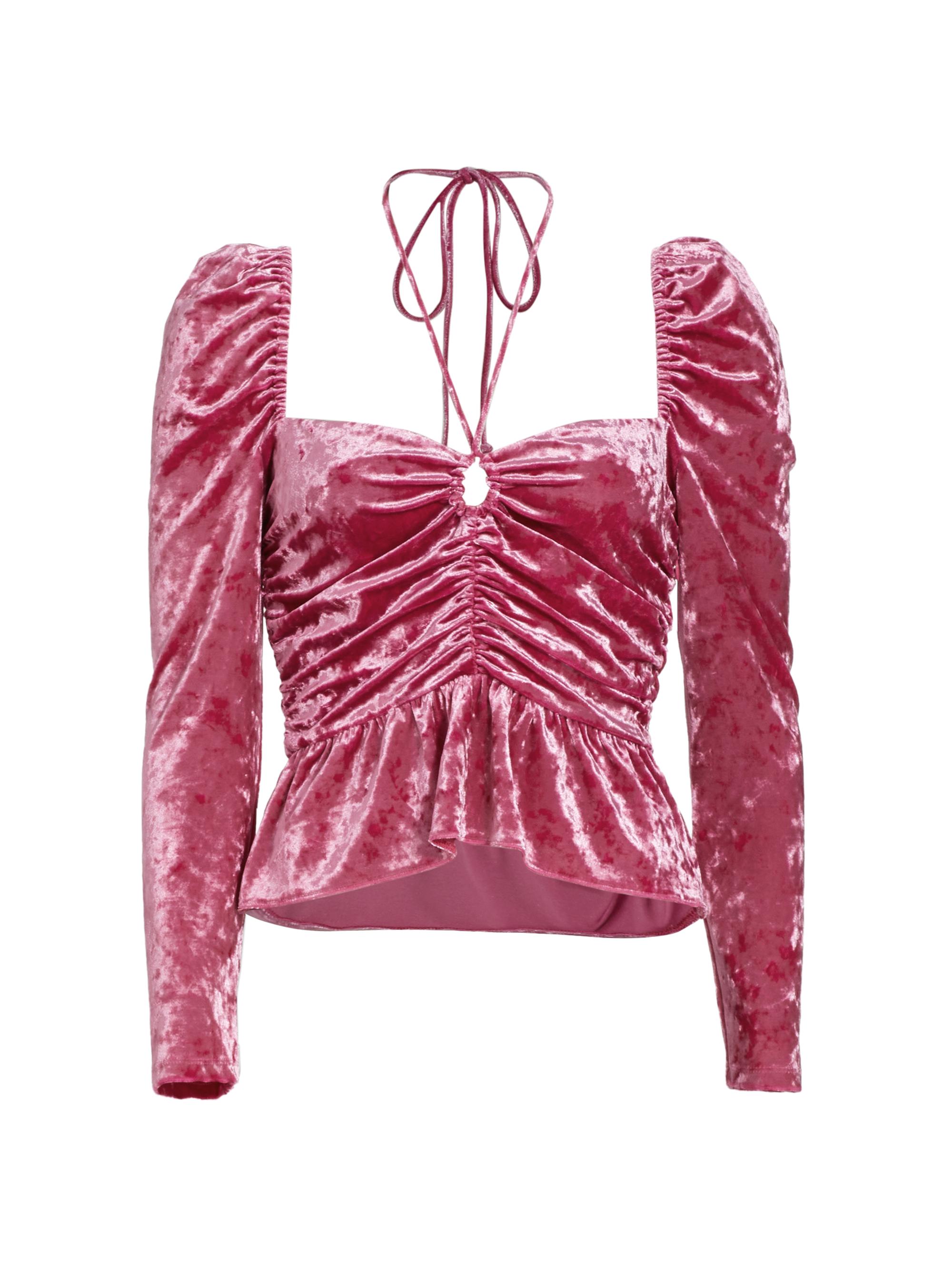 Saylor Women's Cedella Ruched Stretch Velvet Peplum Top - Bubblegum
