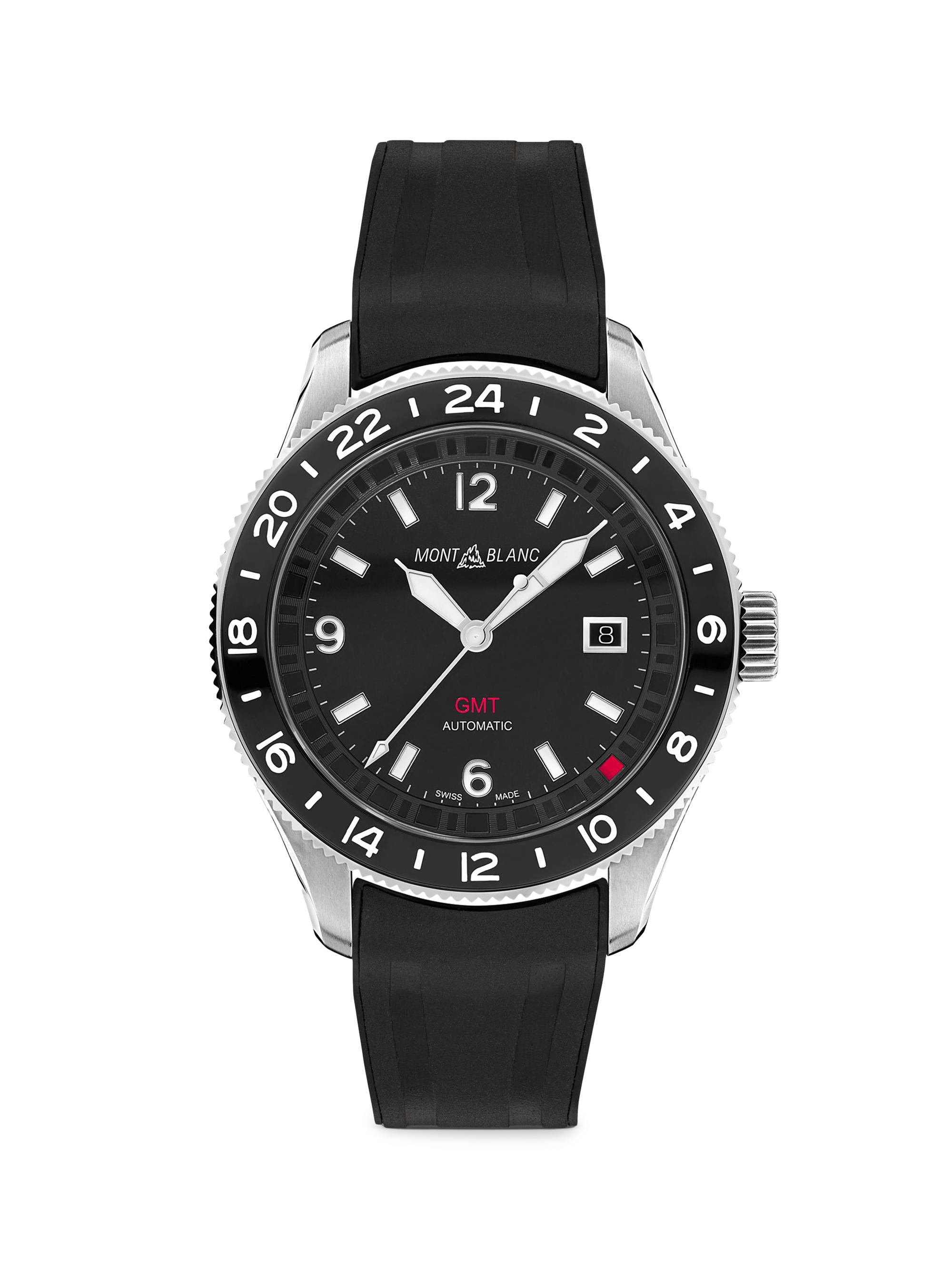 Montblanc Men's 1858 GMT Stainless Steel & Rubber Watch - Black