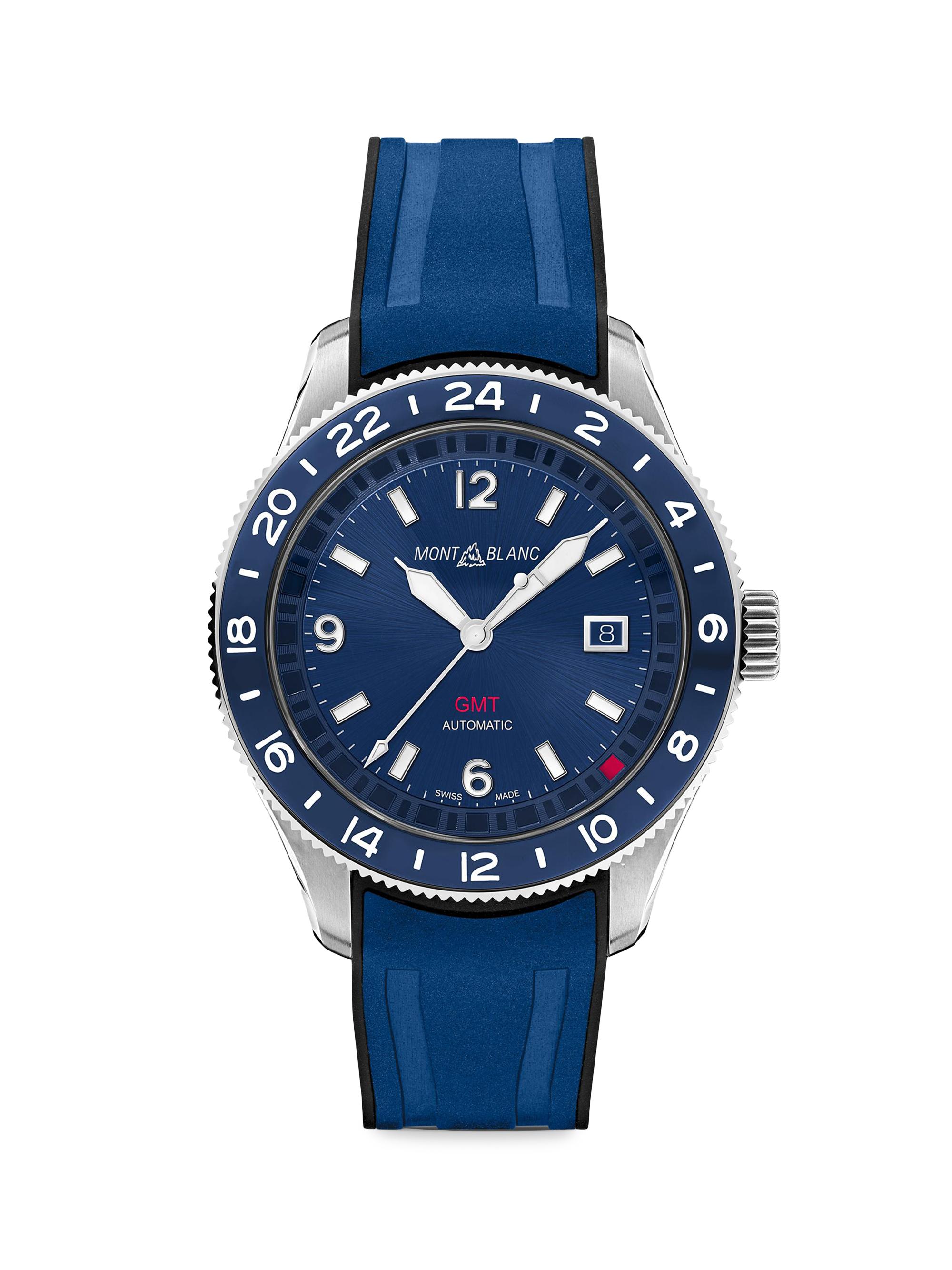 Montblanc Men's 1858 GMT Stainless Steel & Rubber Watch - Blue