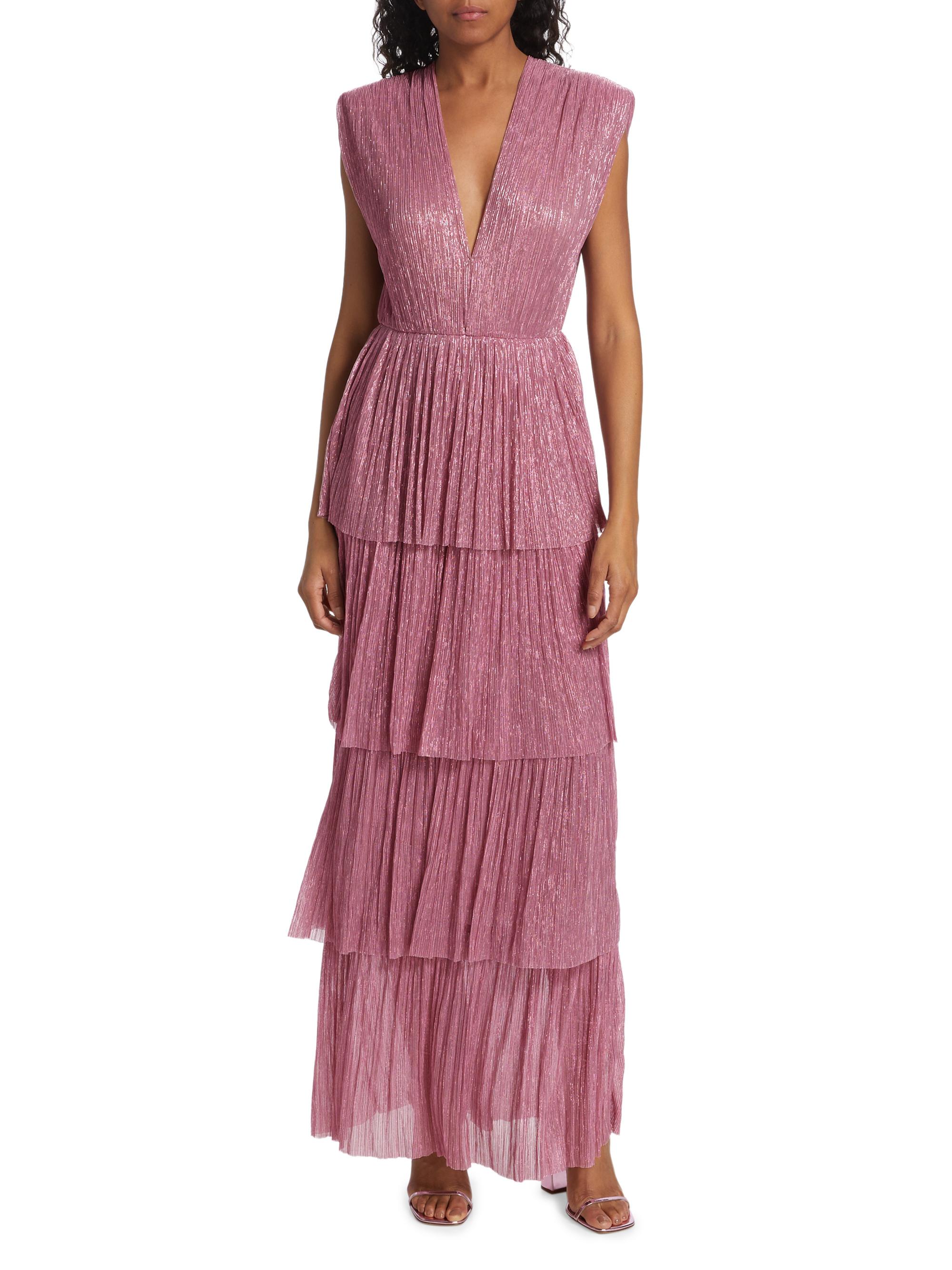 Sabina Musáyev Skylar Tiered Belted Metallic Gown Saks Fifth Avenue