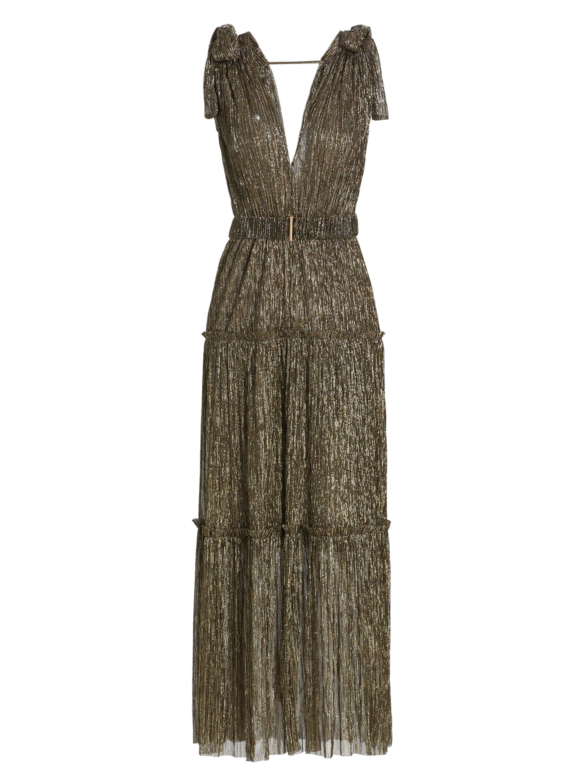 green emerald velvet dress SABINA MUSAYEV Size M Gold Orange Lurex Pleated Long Dress  Sui Generis  Designer Consignment