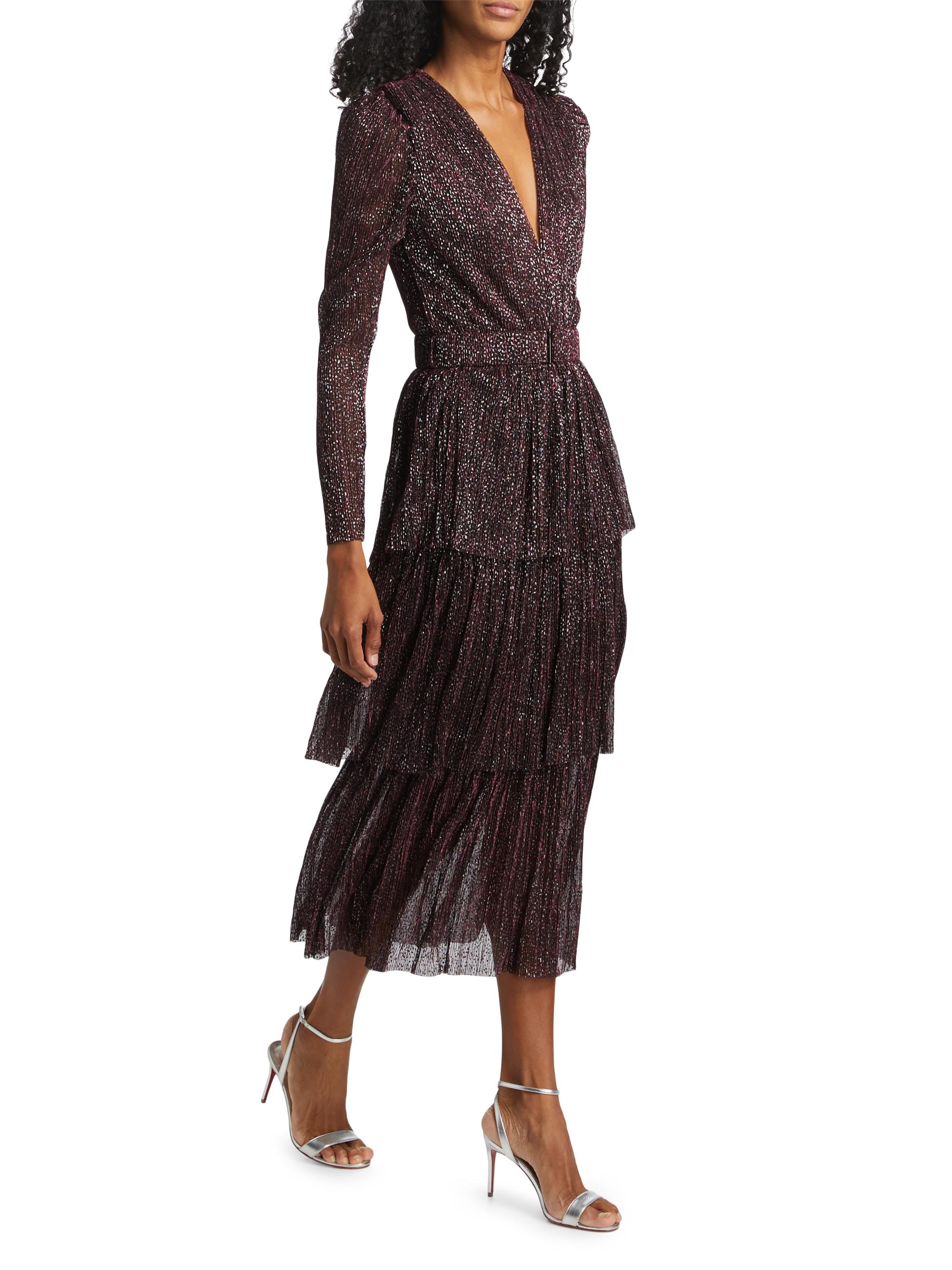 Sabina Musáyev Carry Tiered Belted Metallic Dress | Saks Fifth Avenue