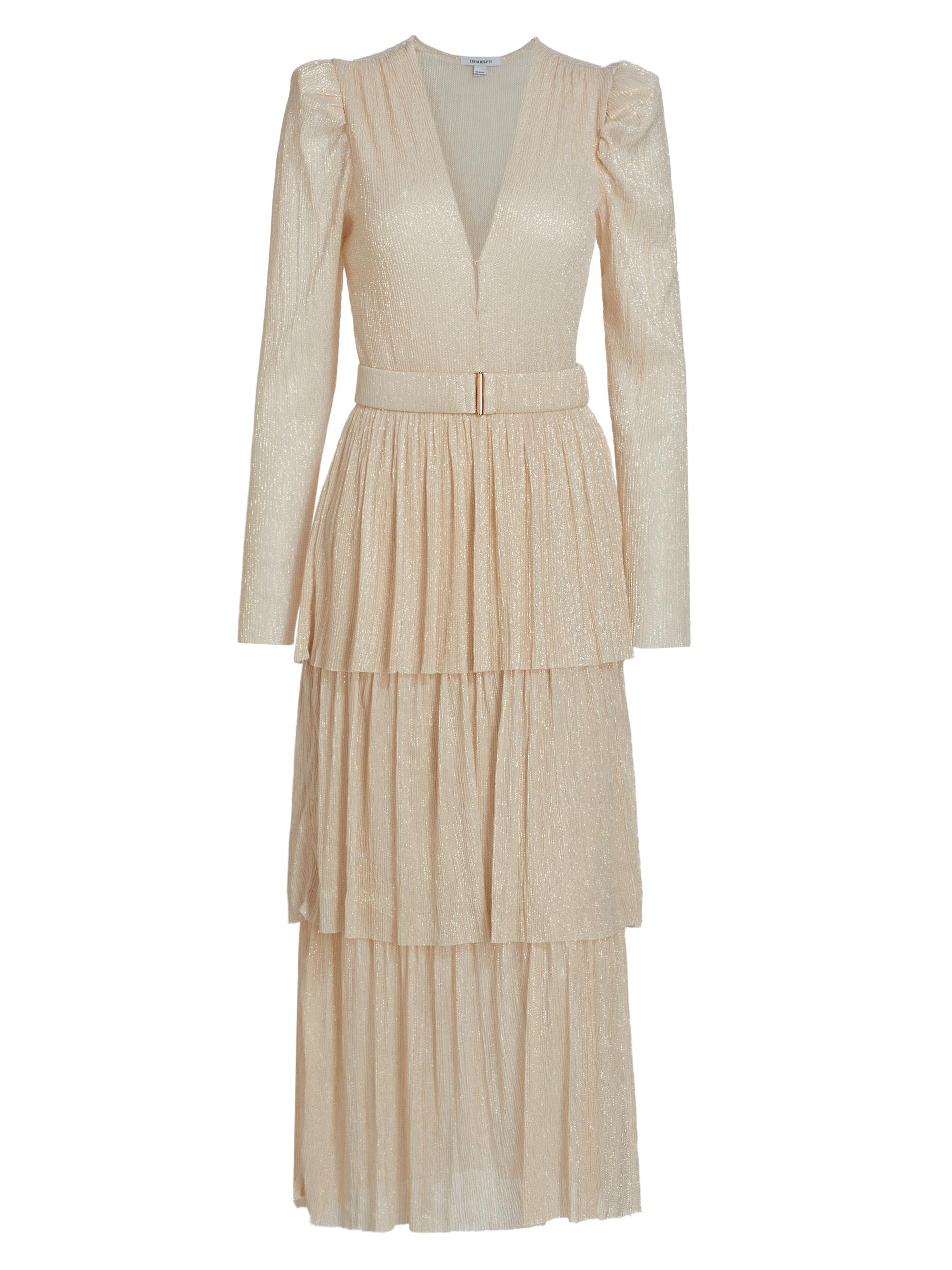 Sabina Musáyev Women's Carry Tiered Belted Metallic Dress -