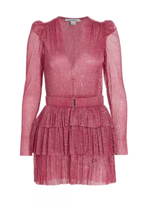 Sabina Musáyev Women's Carry Metallic Foil Ruffled Minidress - Hot Pink