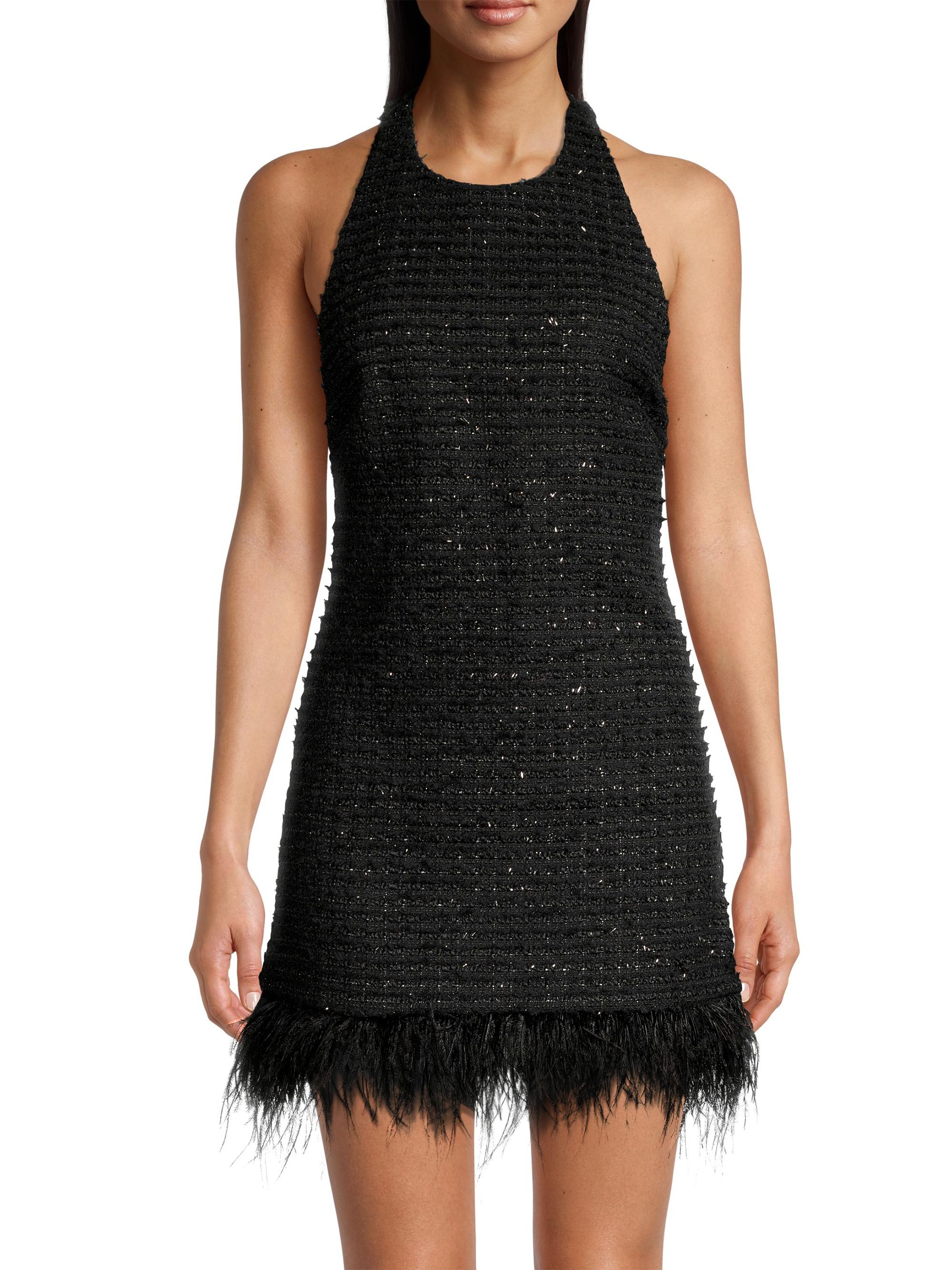 slim fit dress slacks Sequin Halter Neck Feather Hem Detail Mini Dress – SNAP-Something New And  Pretty main image 1