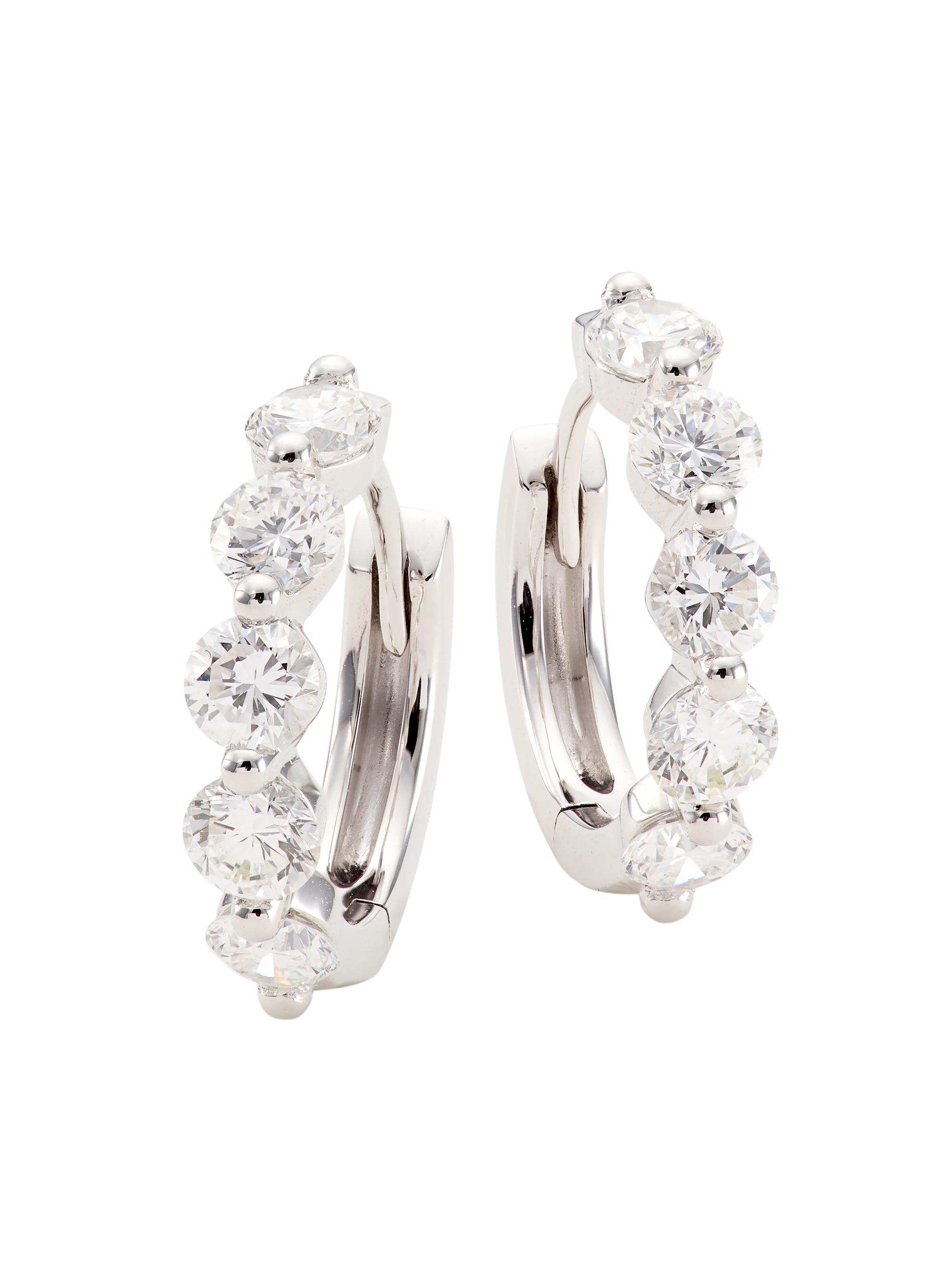 Saks Fifth Avenue Collection Women's 14K White Gold & 0.92 TCW Diamond Huggie Hoop Earrings - White Gold