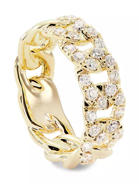 14K Yellow Gold Diamond Curb Chain Ring