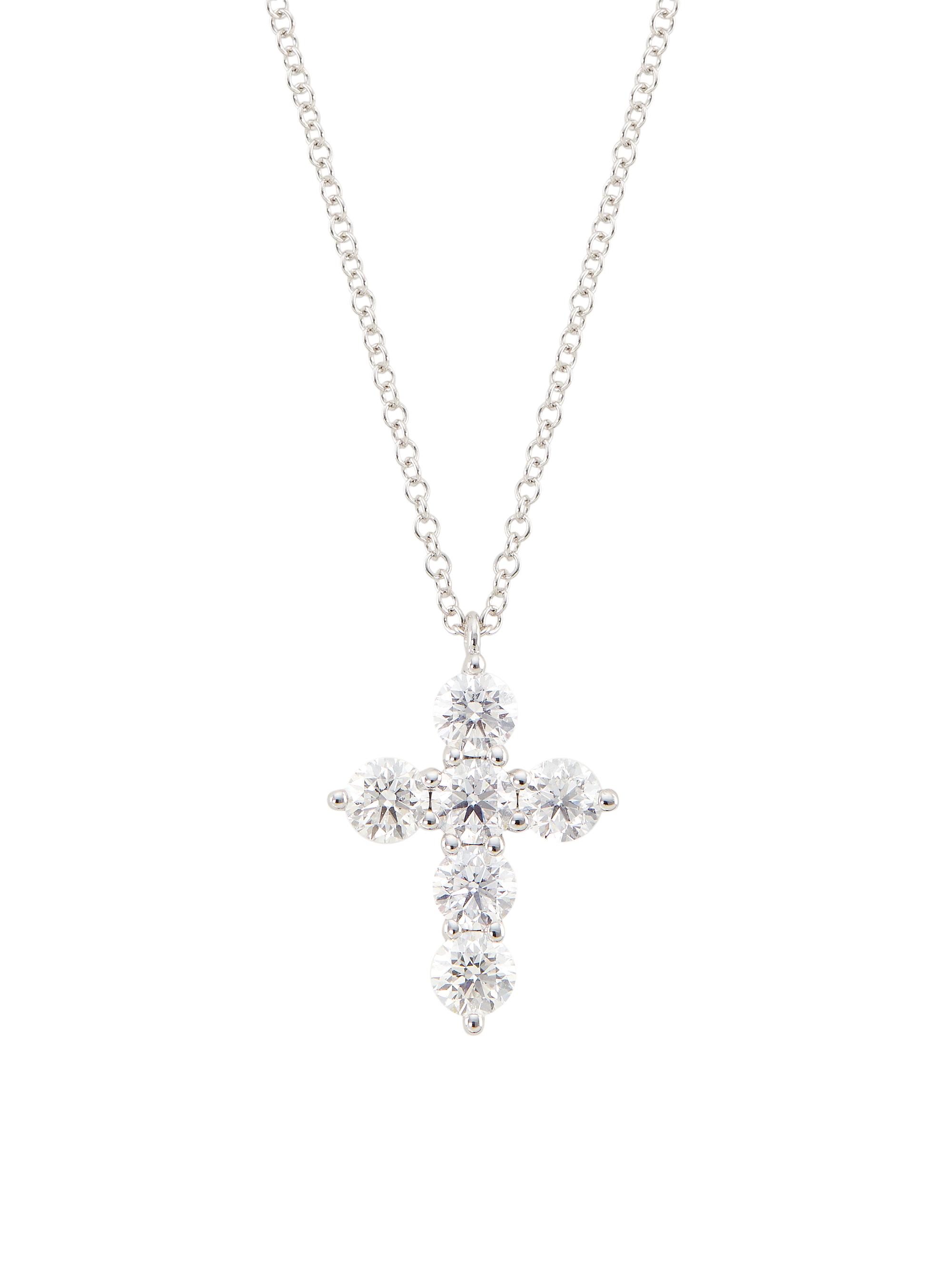 Saks Fifth Avenue Collection Women's 14K White Gold & 1.10 TCW Diamond Cross Pendant Necklace - White