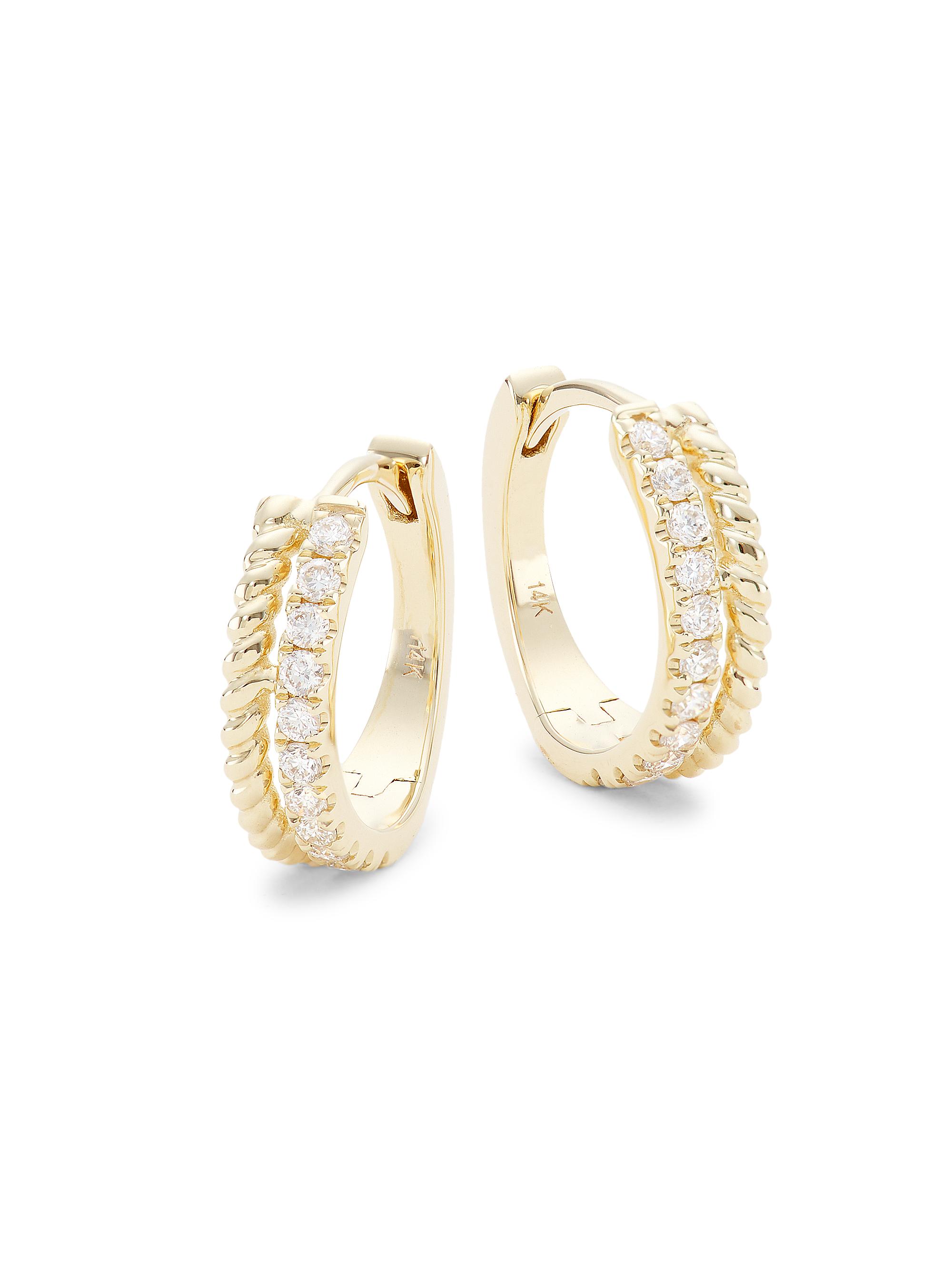 Saks Fifth Avenue Collection Women's 14K Yellow Gold & 0.19 TCW Diamond Huggie Hoop Earrings - Yellow