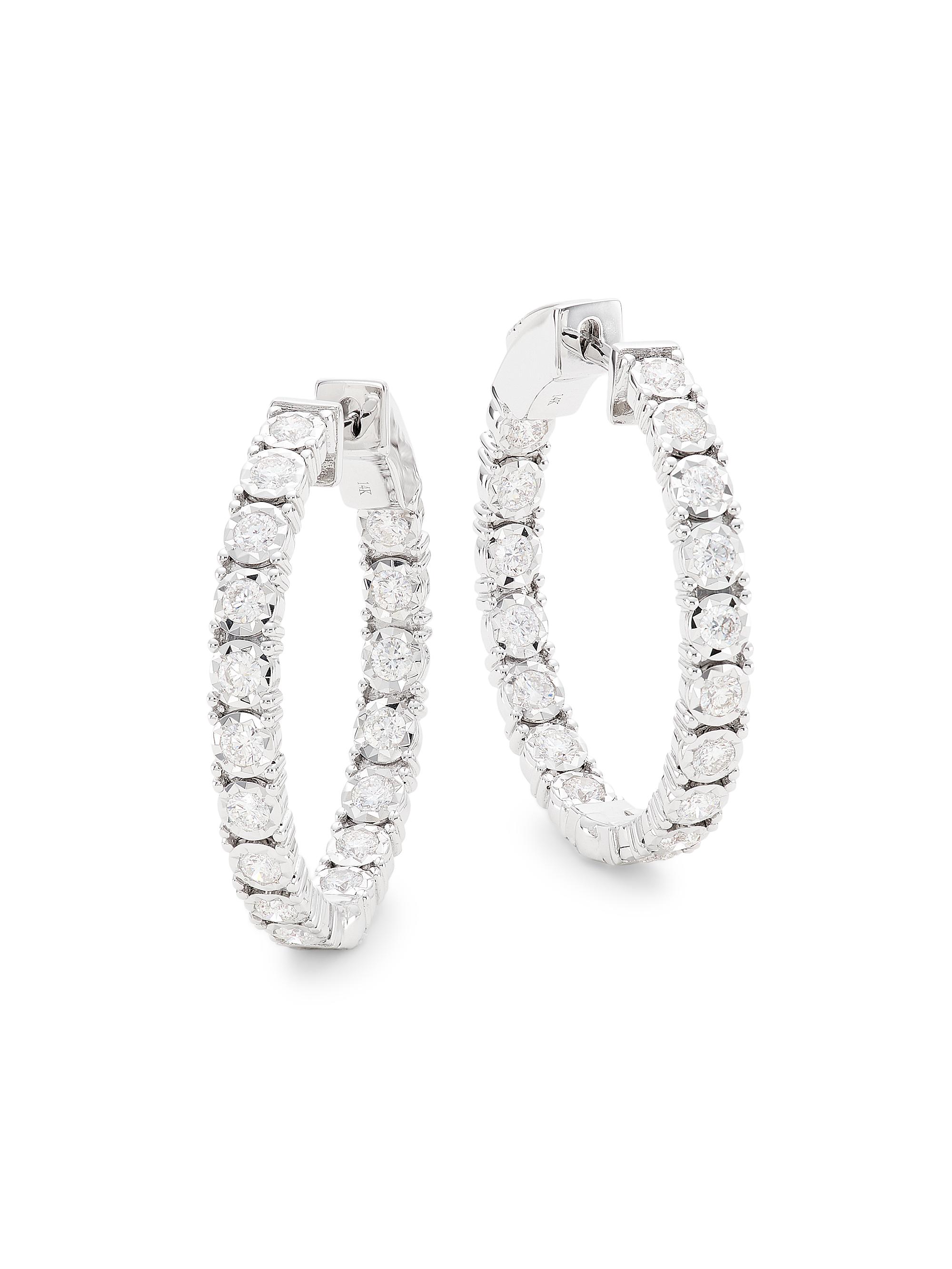 Saks Fifth Avenue Collection Women's 14K White Gold & 1.06 TCW Diamond Inside-Out Hoop Earrings - White