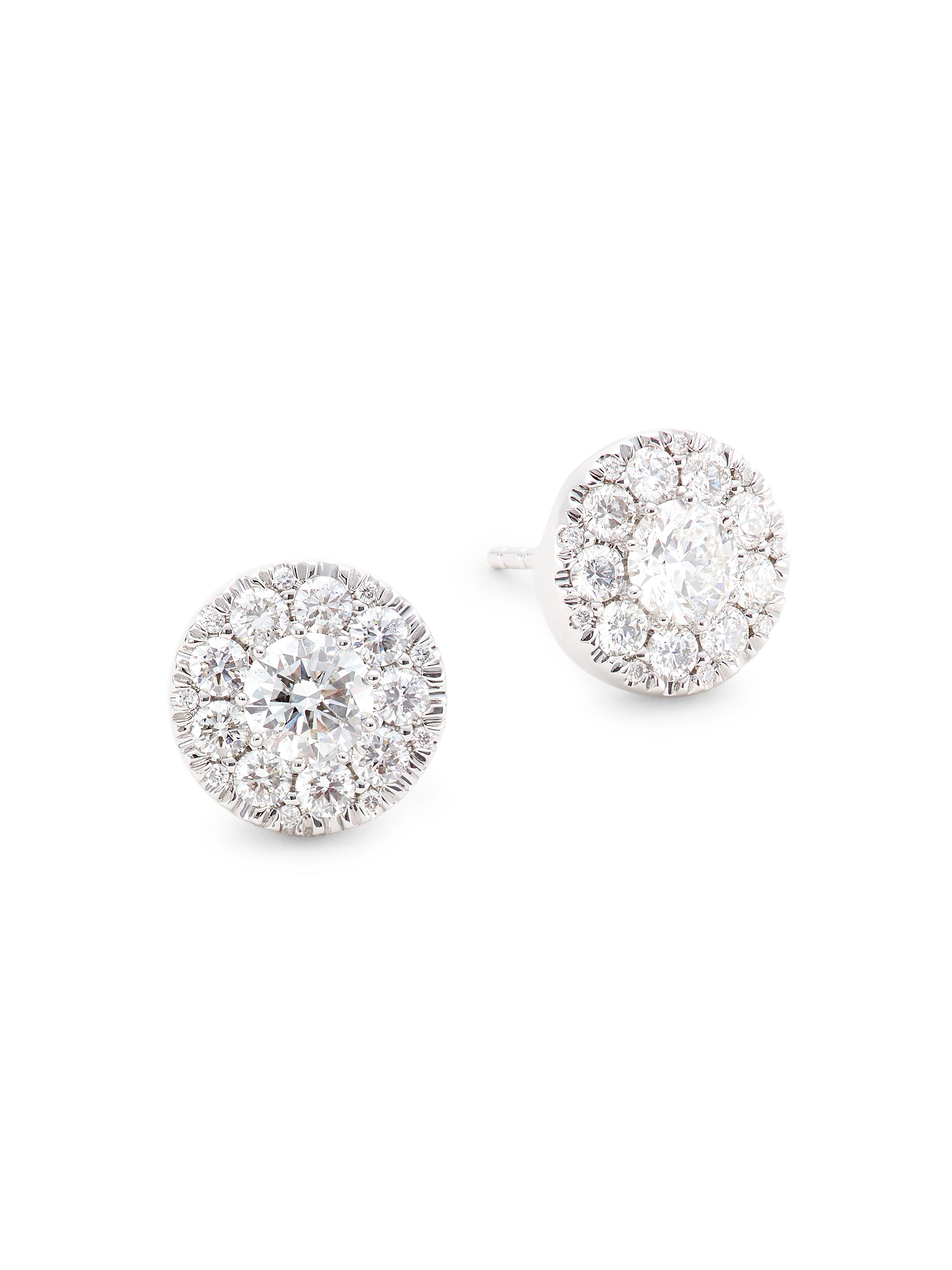 Saks Fifth Avenue Collection Women's 14K White Gold & 1.5 TCW Diamond Cluster Stud Earrings - White