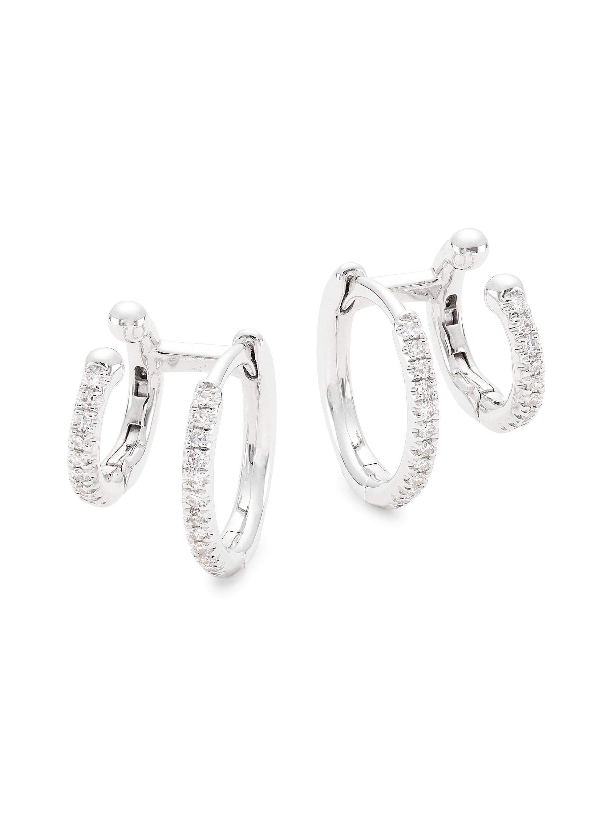 Saks Fifth Avenue Collection Women's 14K White Gold & 0.12 TCW Diamond Double-Hoop Earrings - White