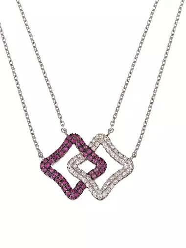 Duality 18K White Gold, Diamond & Pink Sapphire Intertwined Double Necklace