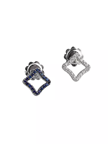 Allure 18K White Gold, Blue Sapphire, & Diamond Mismatched Mini Stud Earrings
