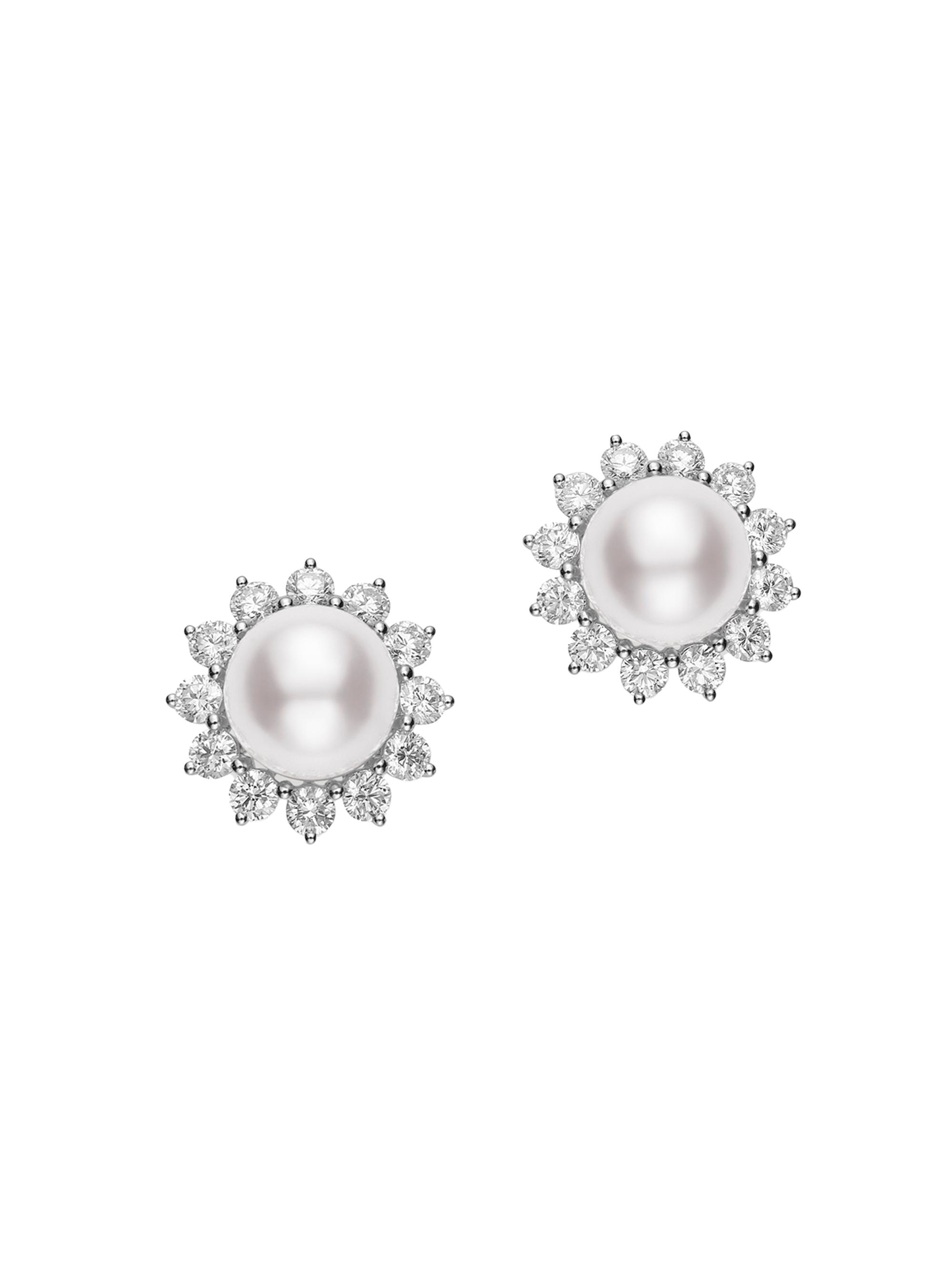 Mikimoto Women's 18K White Gold, Akoya Cultured Pearl 7.5MM & Diamond Classic Earrings - White Gold