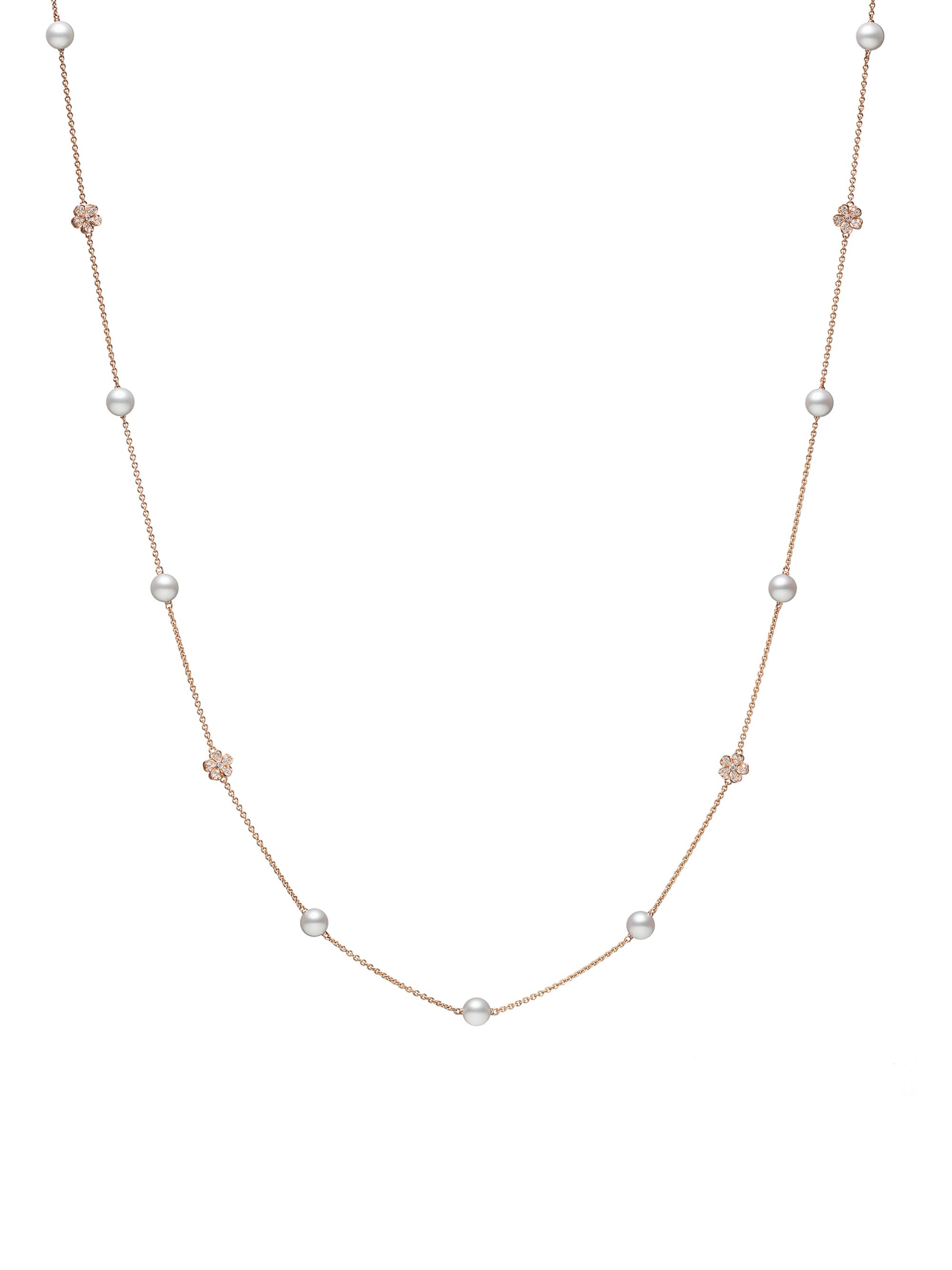 Mikimoto Women's Cherry Blossom 18K Rose Gold, Diamond & Pearl Station Necklace - Rose Gold