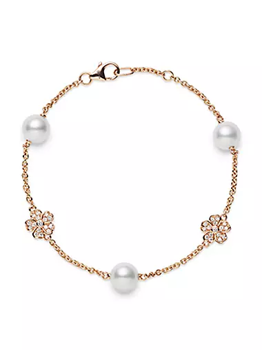Cherry Blossom 18K Rose Gold, Diamond & Pearl Bracelet