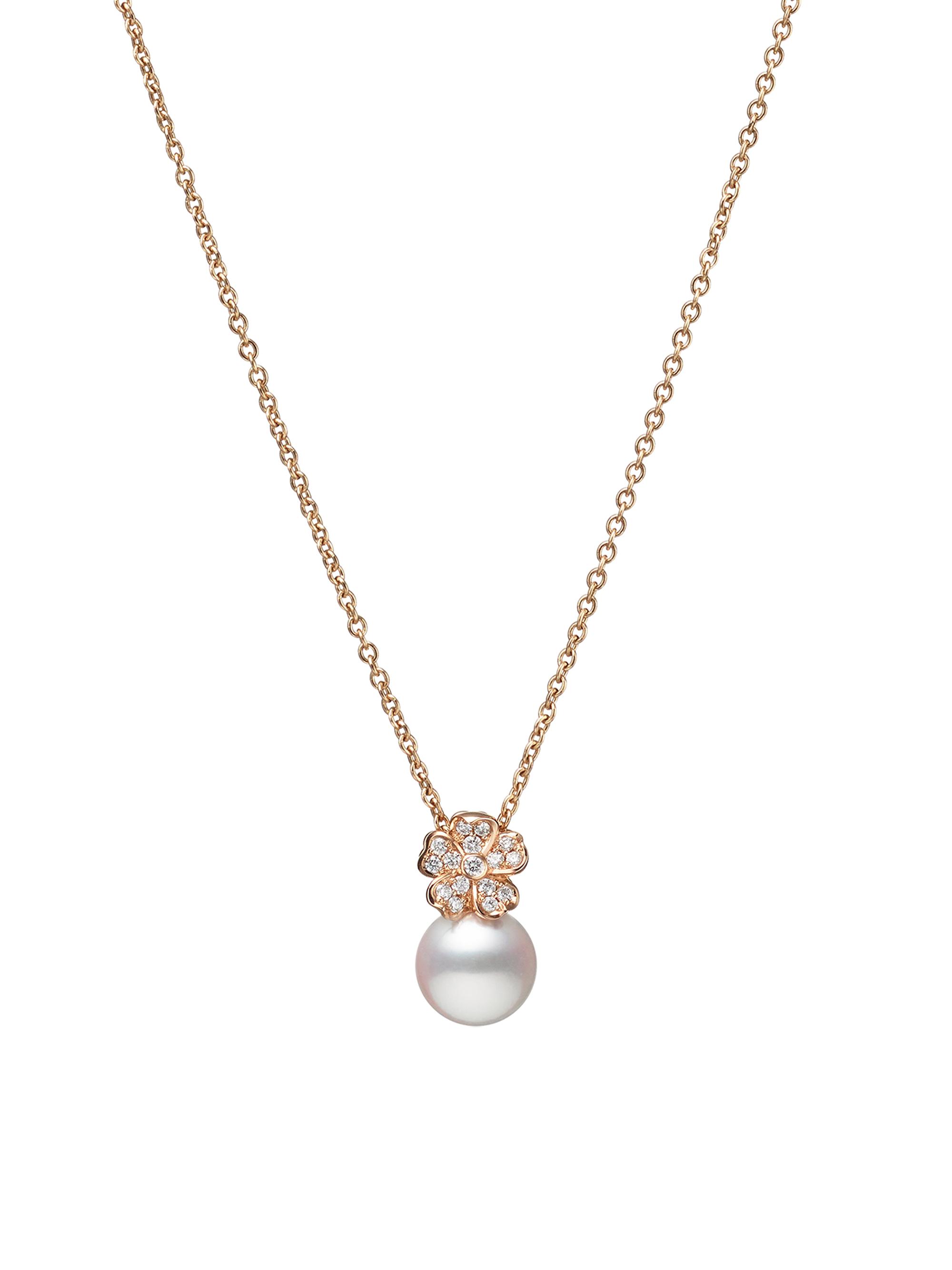 Mikimoto Women's Cherry Blossom K Rose Gold, Diamond & Pearl Pendant Necklace - Pink