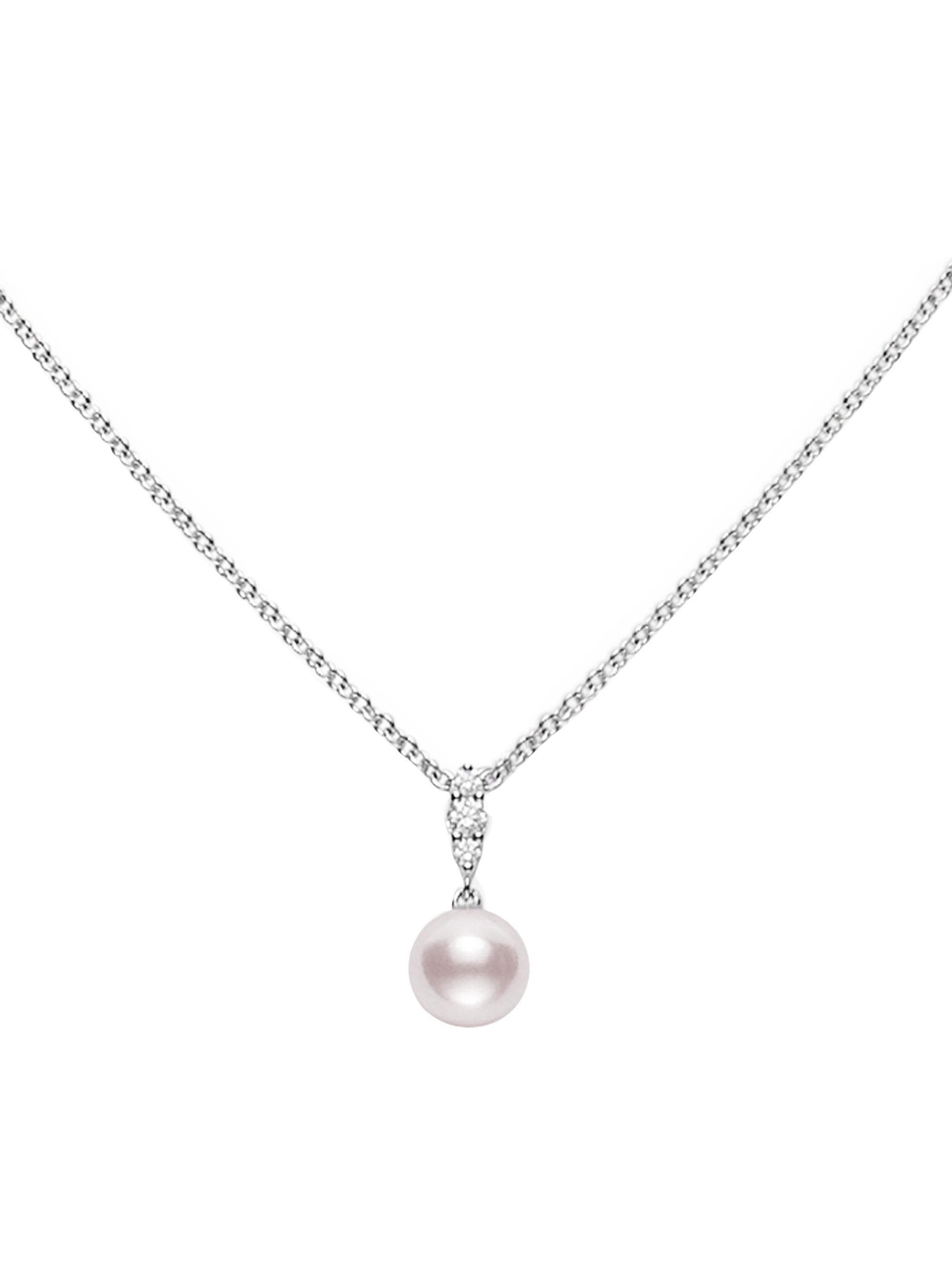 Mikimoto Women's Morning Dew 18K White Gold, Diamond & Akoya Pearl Pendant Necklace - White