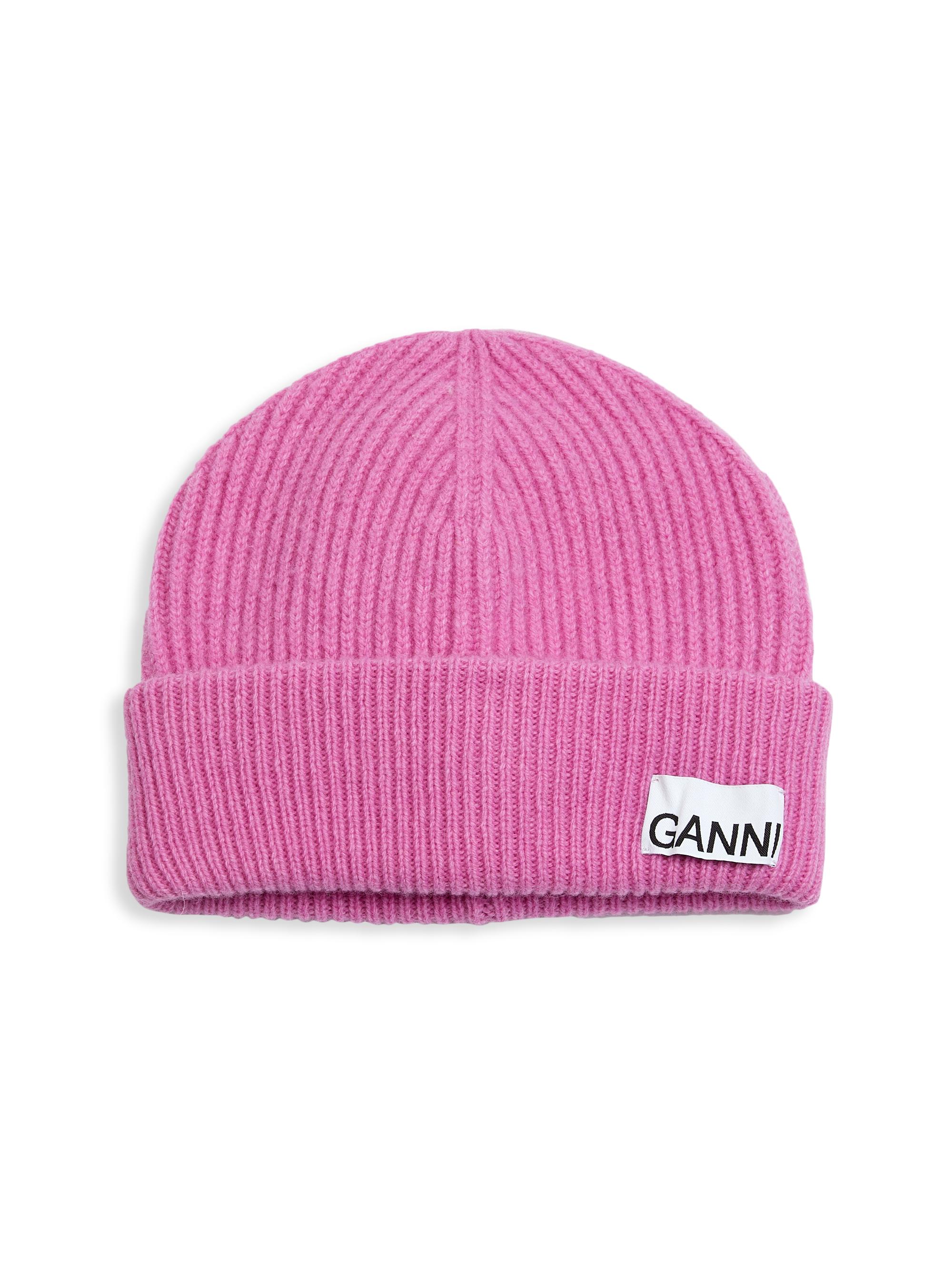 Ganni Women's Wool Blend Logo Beanie - Black