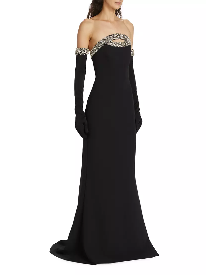 Shop Safiyaa Donatella Strapless Crystal-Embellished Gown