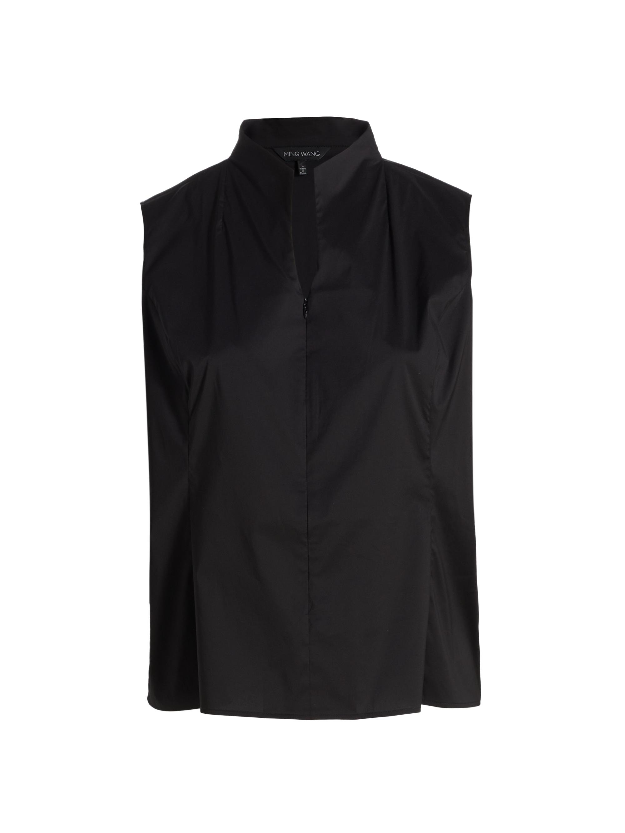Ming Wang Women's Poplin Zip Blouse - Black