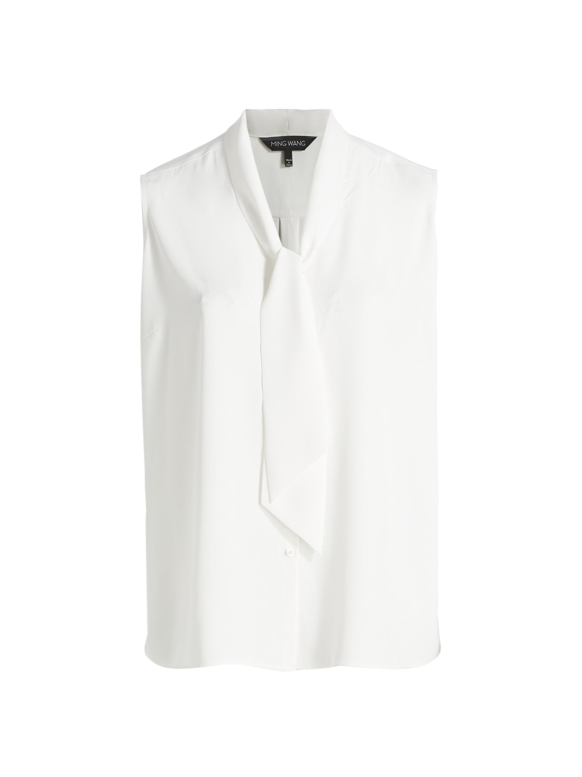 Ming Wang Women's Draped Crepe De Chine Tie-Neck Blouse - White