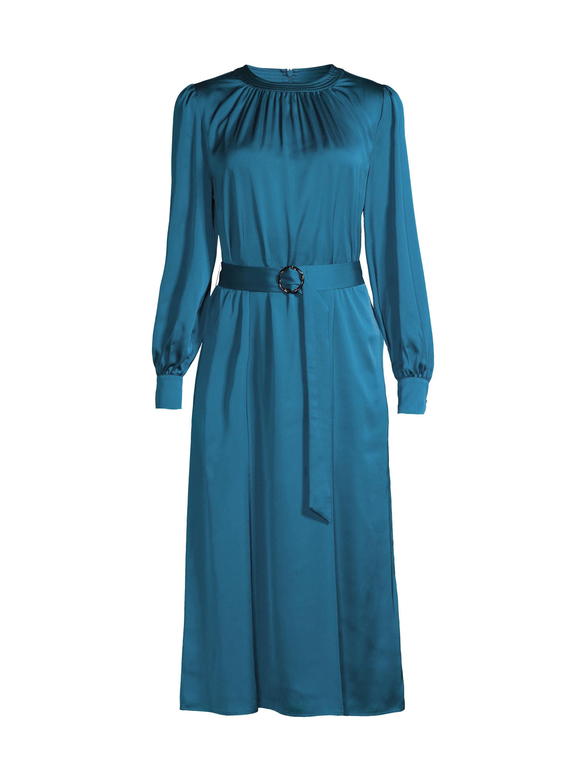 Misook Women's Crepe De Chine Belted Dress - Galactic Teal