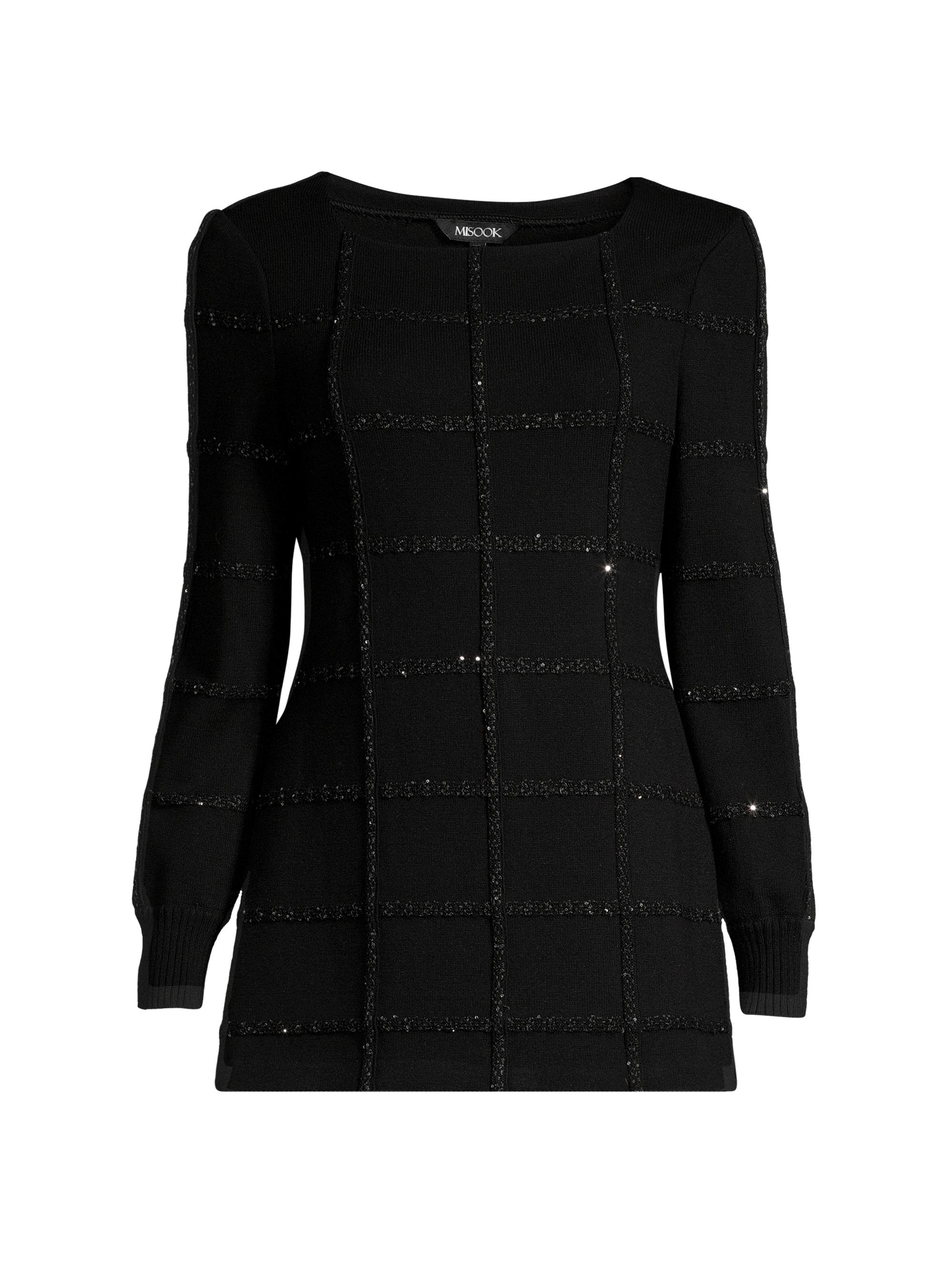Misook Women's Sequin Grid Tunic Top - Black