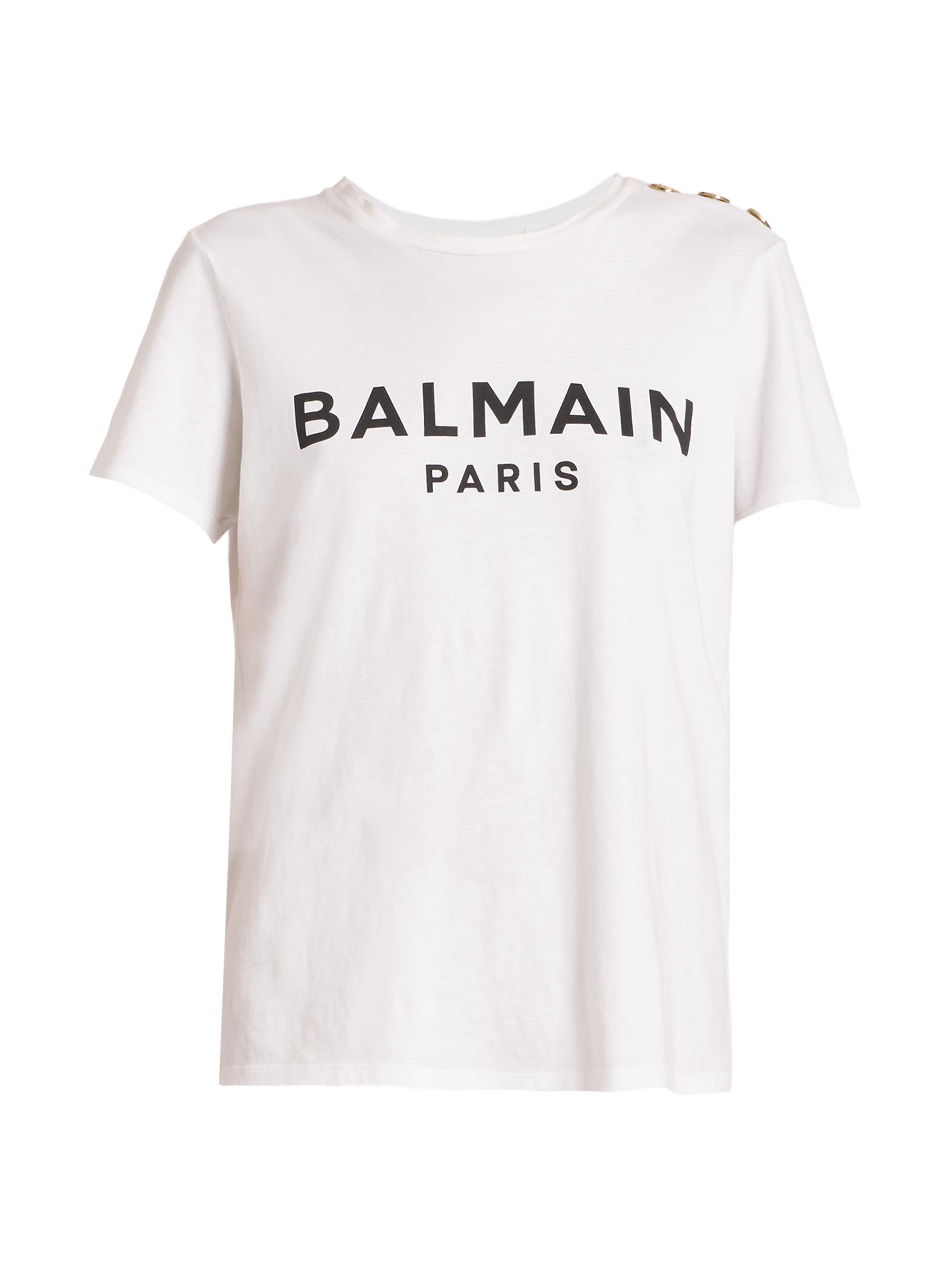 Balmain Women's Button-Embellished Logo T-Shirt - White Black