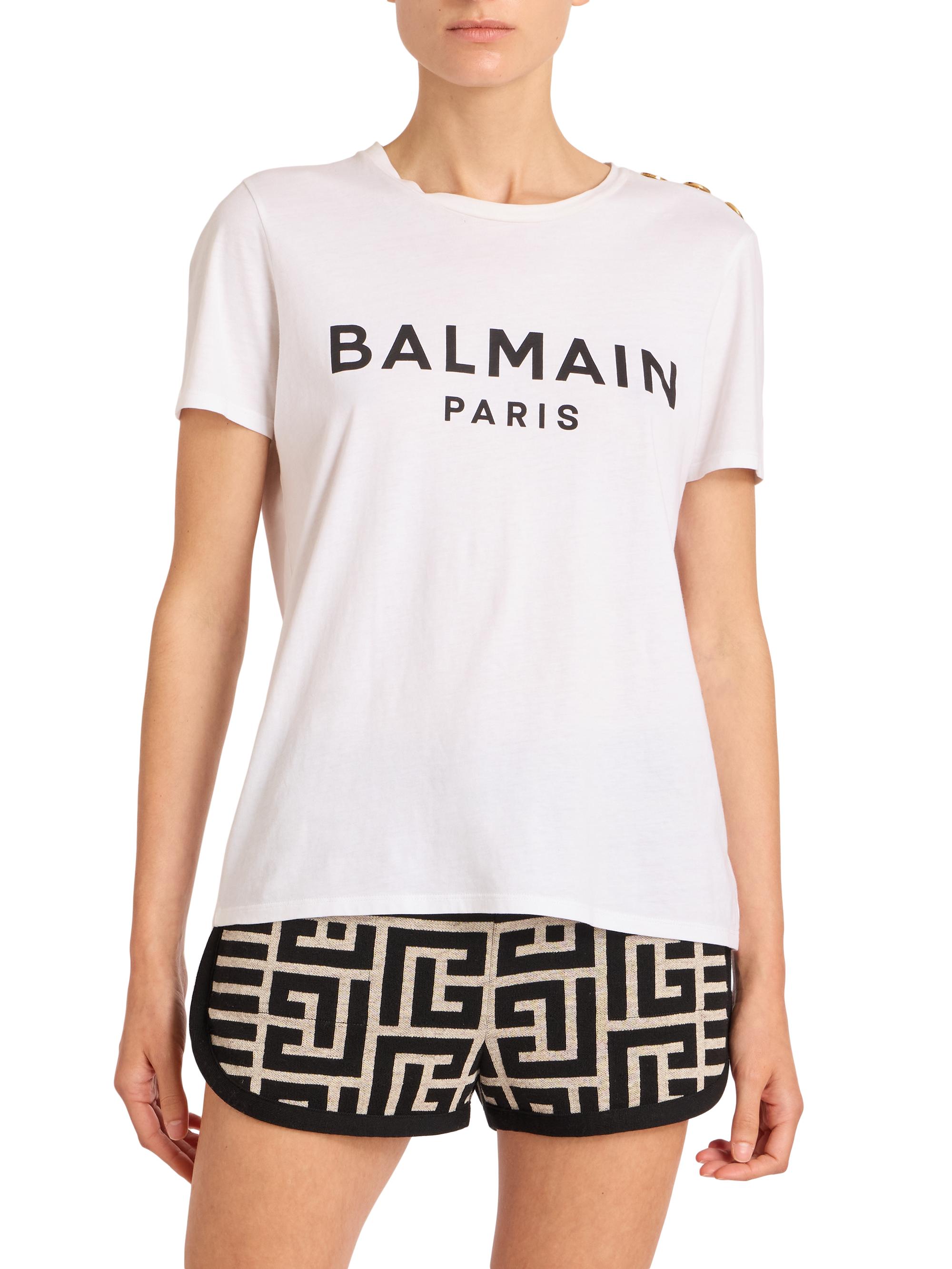 Balmain Button-Embellished Logo T-Shirt | Saks Fifth Avenue