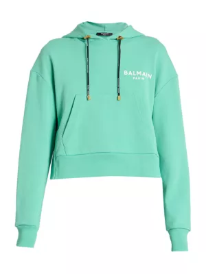 Balmain logo-print cropped hoodie - Brown