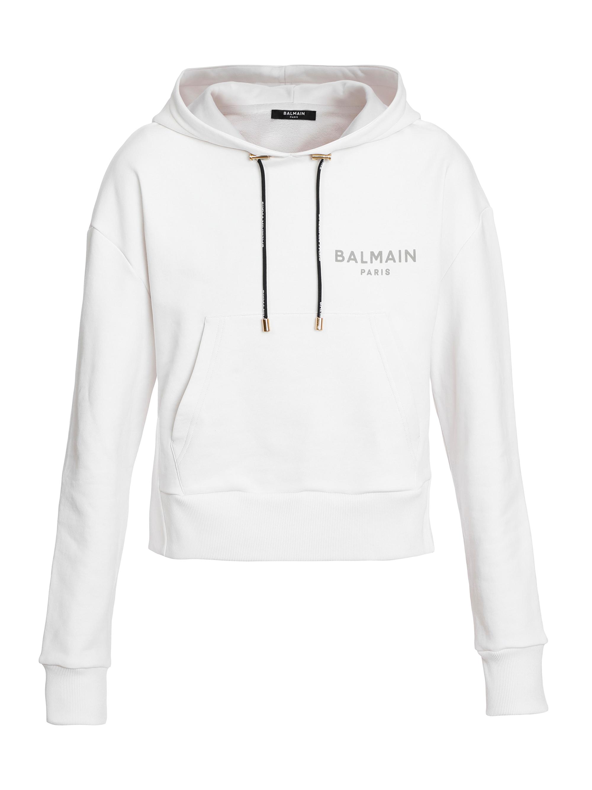 Balmain Women's Flocked Logo Cropped Hoodie - White Black