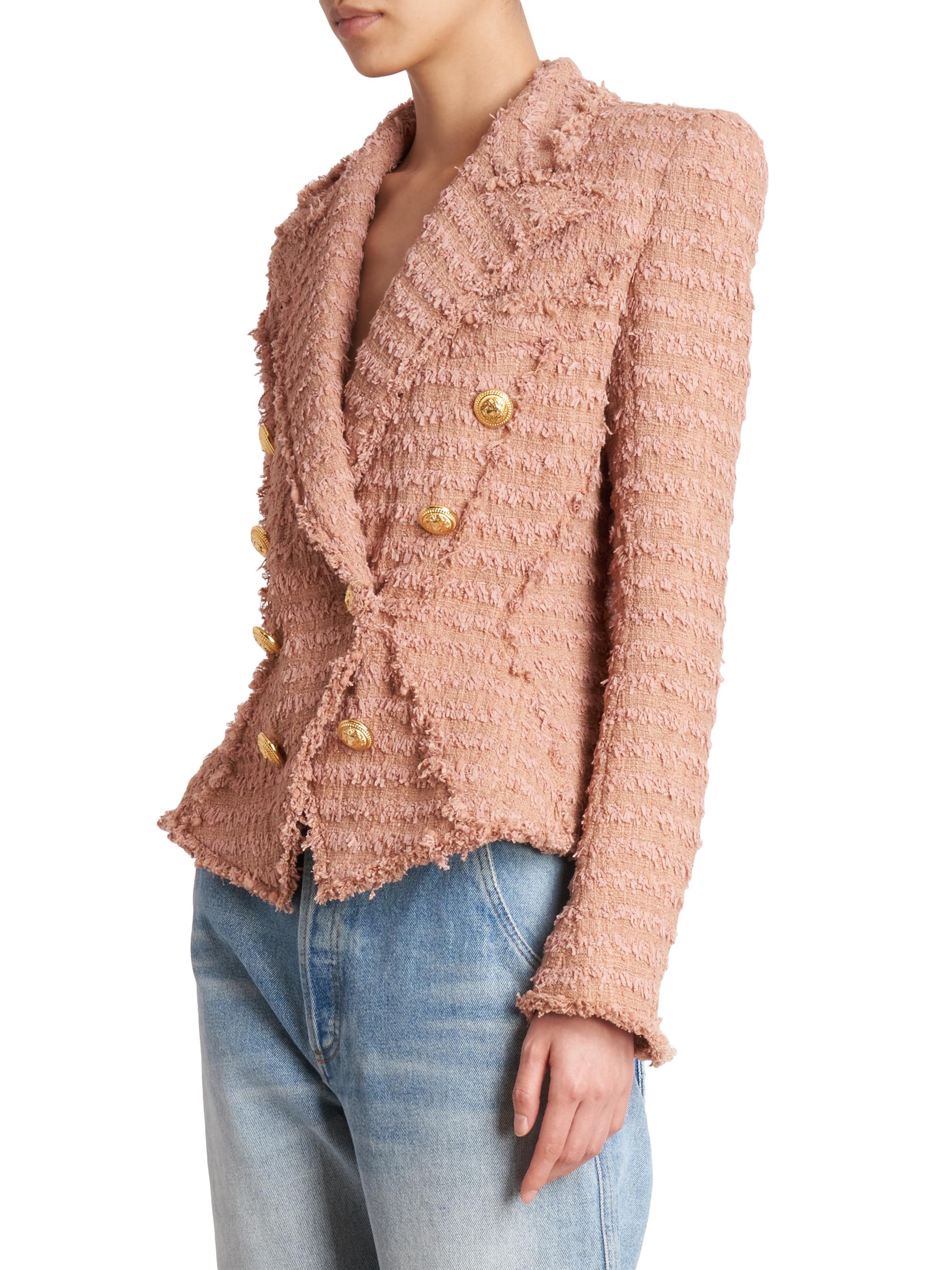 Balmain Tweed Double-Breasted Jacket | Saks Fifth Avenue
