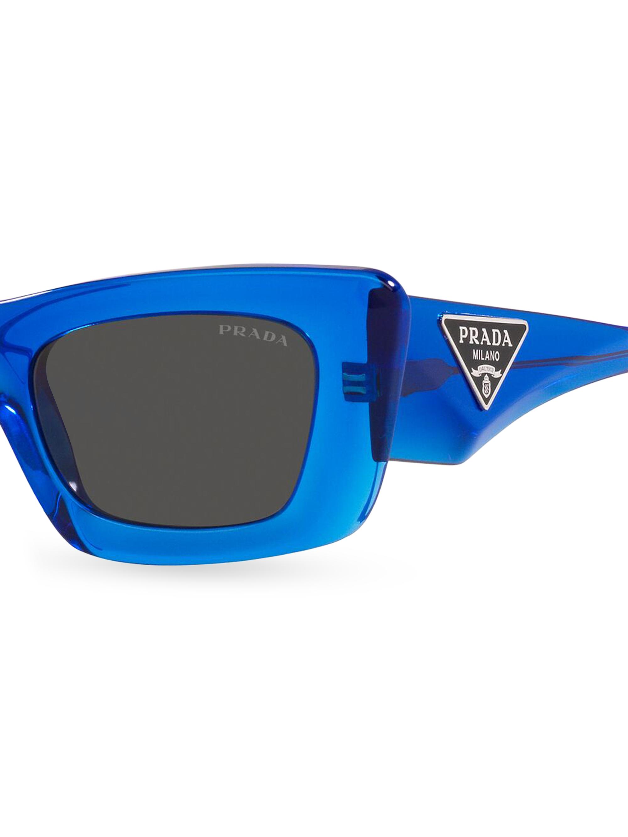 Prada Women's 50MM Rectangular Sunglasses - Blue | Thumbnail 3