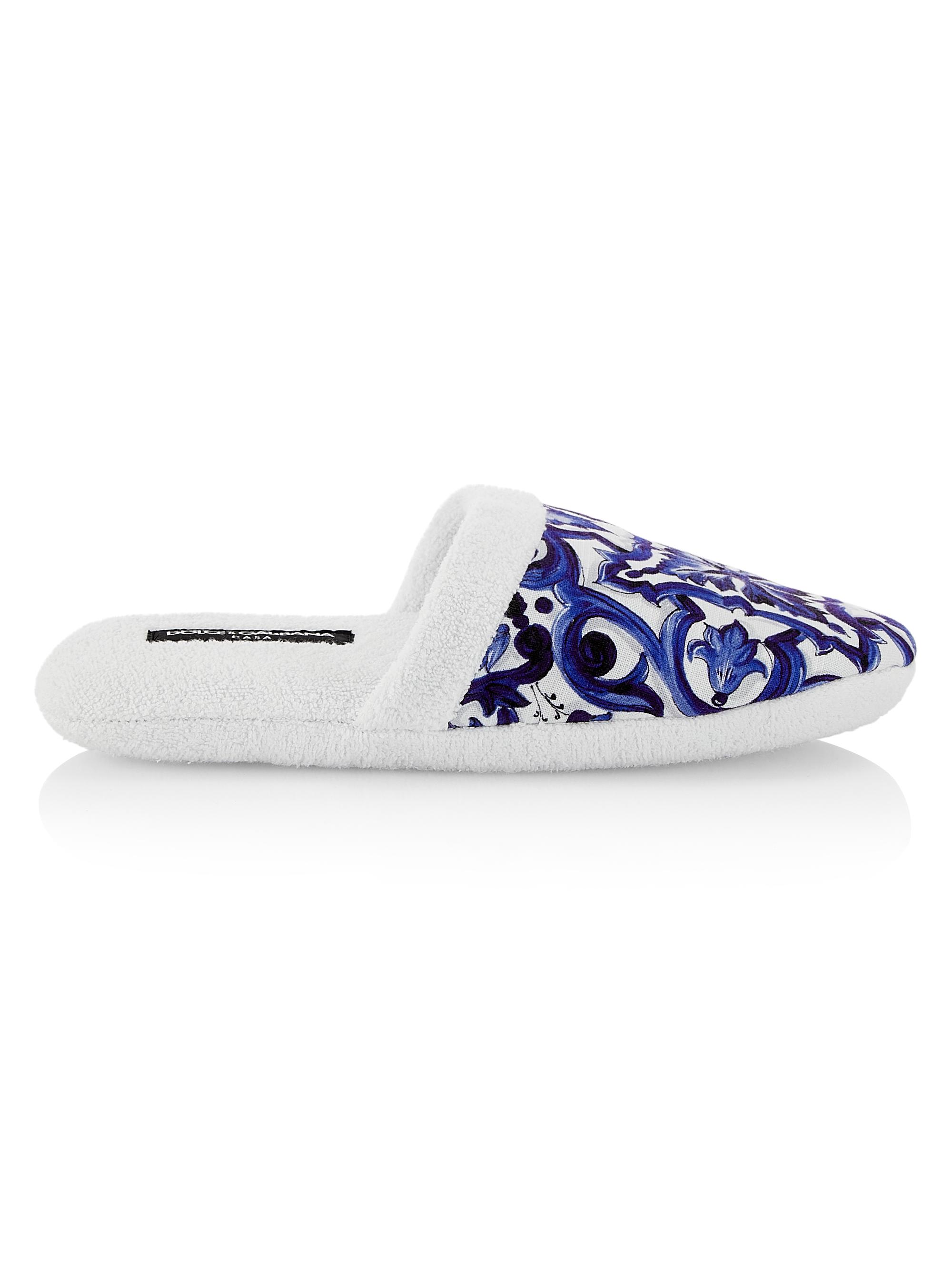 Dolce & Gabbana Women's Tile-Print Terry Slippers - Medium Blue