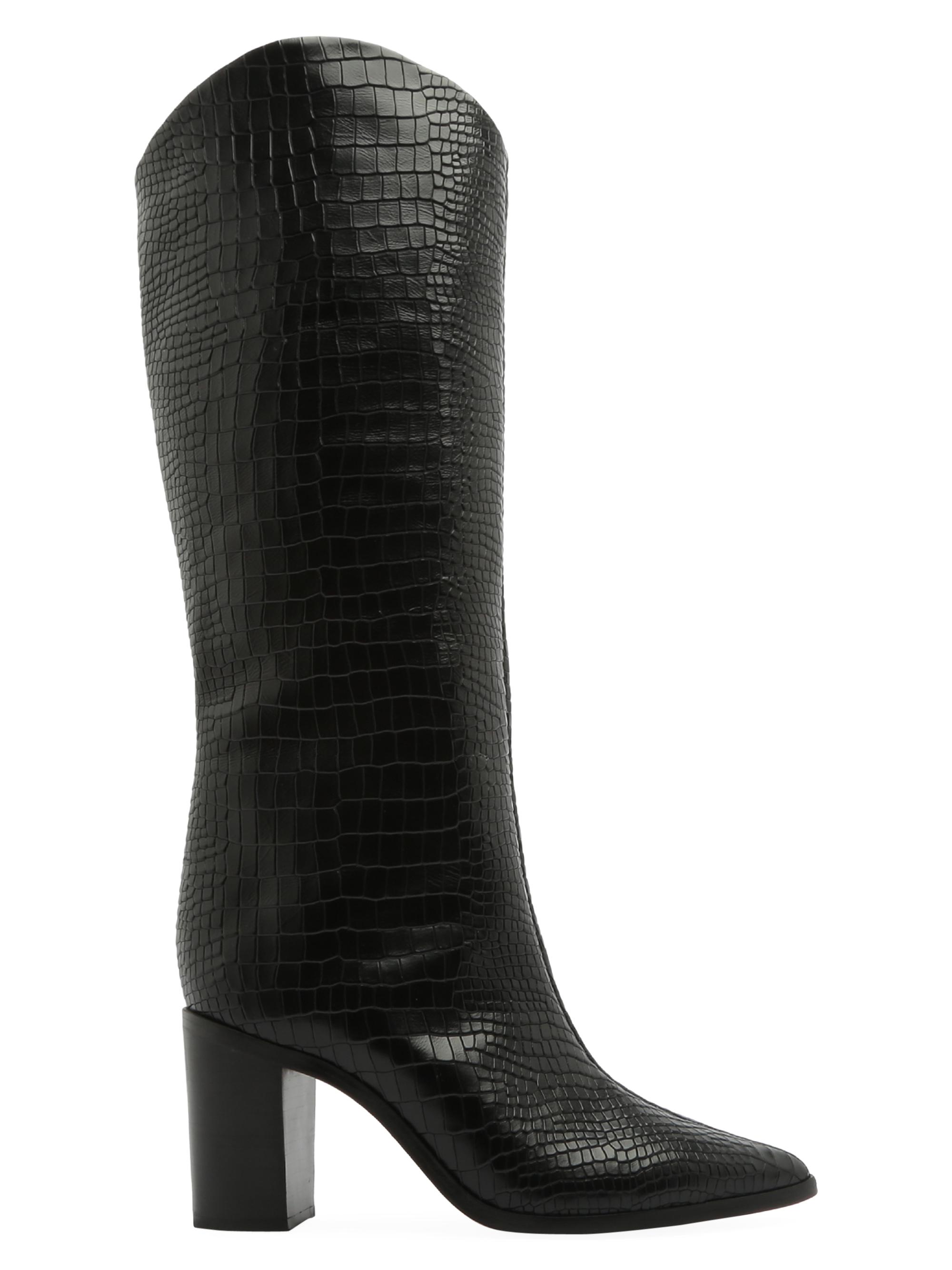 Schutz Women's Analeah 85MM Croc-Embossed Leather Boots - Black Maryana