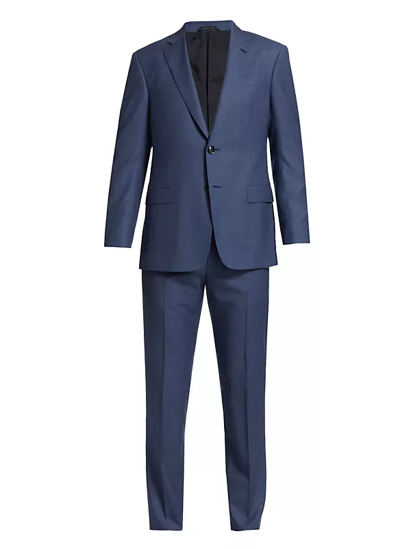 Shop Giorgio Armani Micro-Plaid Textured Wool Two-Button Suit
